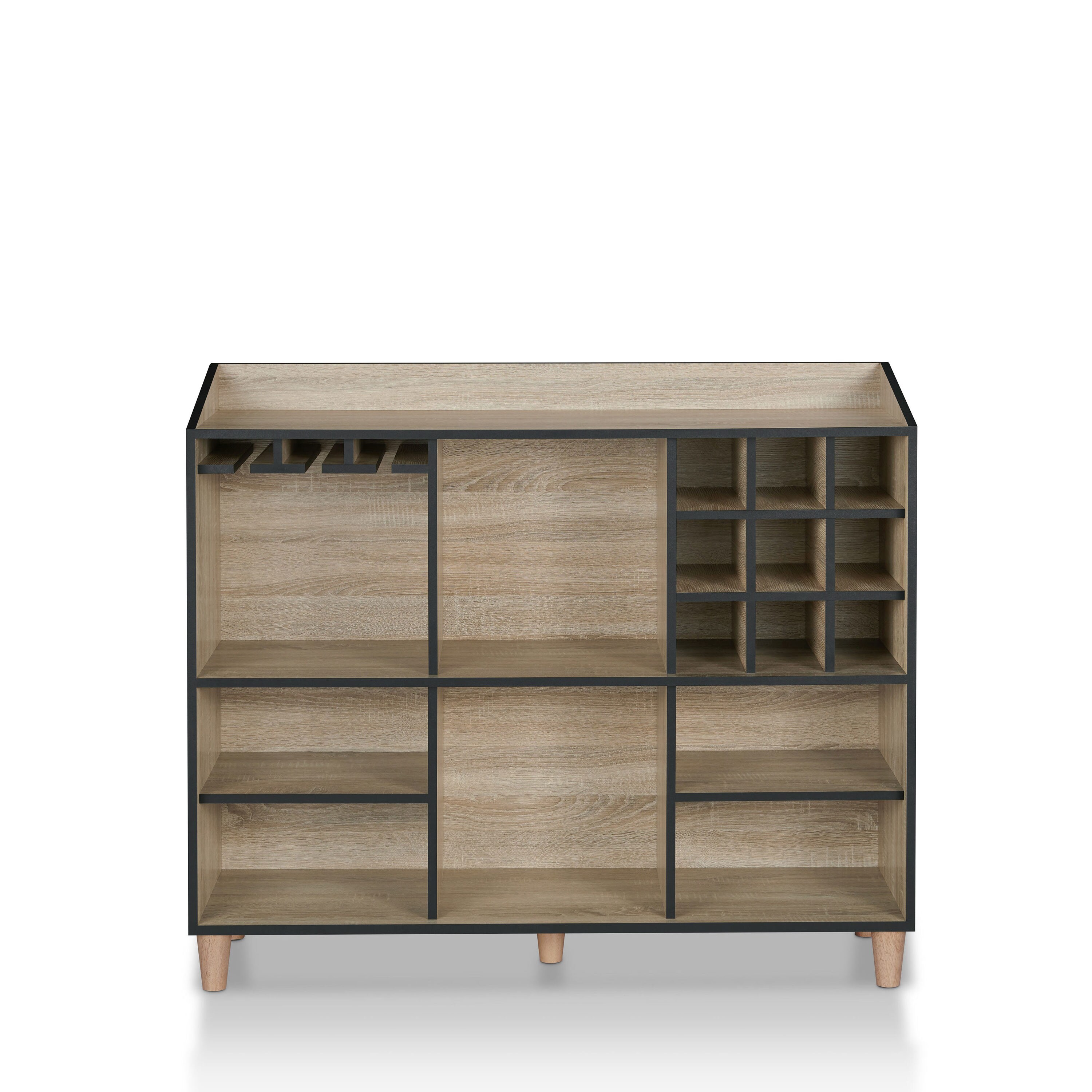 Allagash Contemporary/Modern Natural Oak Wood Sideboard with Wine Storage in Brown | - Furniture of America YNJ-18716C12