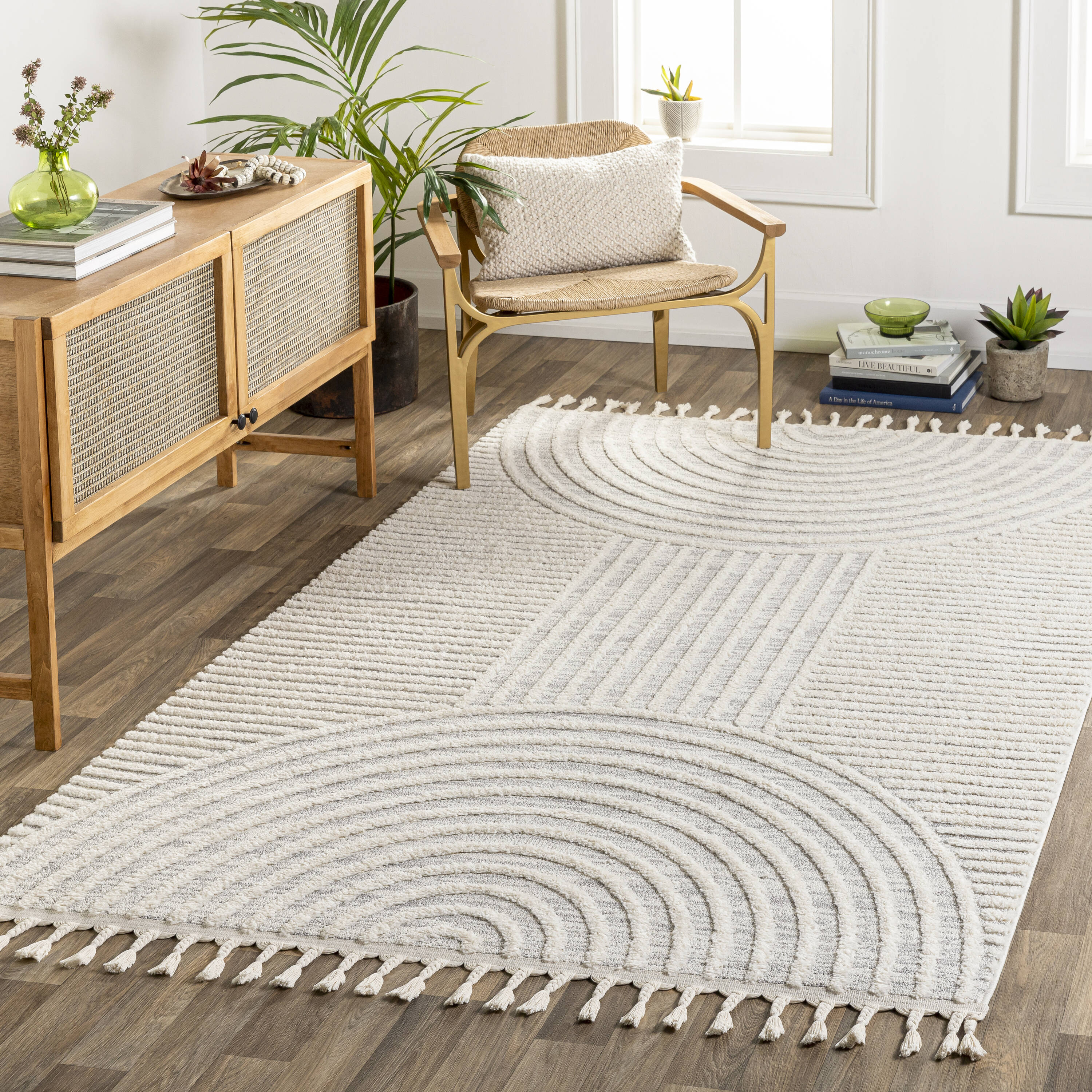 Livabliss NOA2310-67SQ Nora 7 x 7 (ft) Polypropylene Medium Gray Square Indoor Stripe Moroccan Area rug