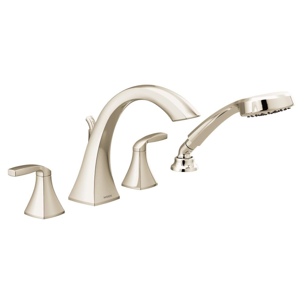 Moen T694NL Voss Polished Nickel 2-handle Deck-mount Roman Mid-arc Bathtub Faucet with Hand Shower