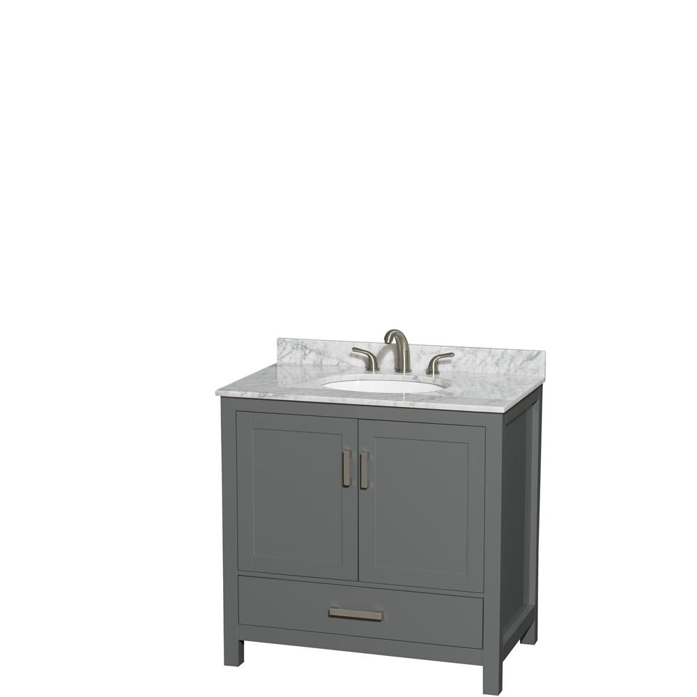 Wyndham Collection WCS141436SKGCMUNOMXX Sheffield 36-in Dark Gray with Brushed Chrome Trim Undermount Single sink Bathroom Vanity with White Carrara Marble Natural marble Top