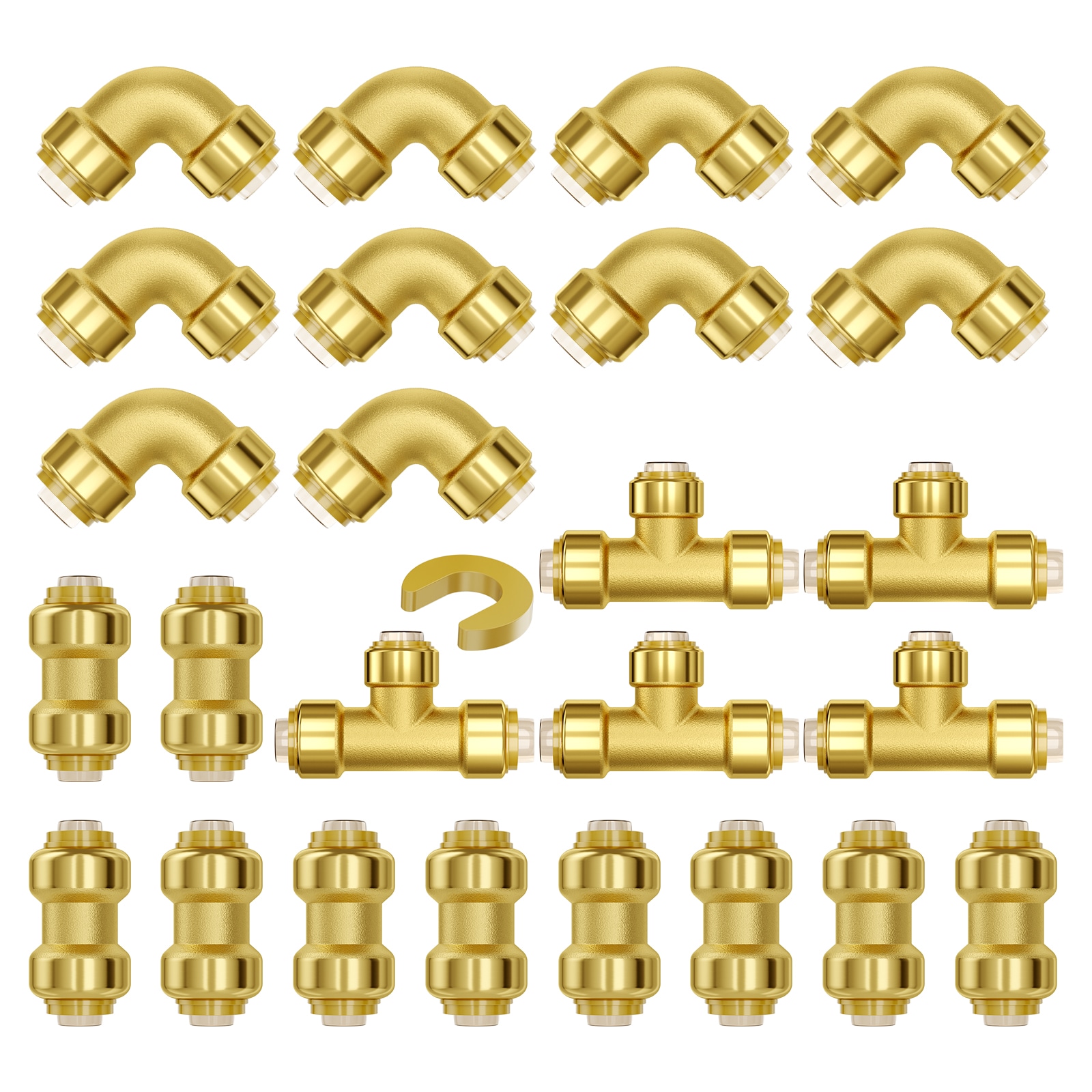 VEVOR - Pipe Fittings 1/2in 25PCS (10xStraight 10xElbows 5xTees) Brass Pipe Fittings Push-Fit Pip...