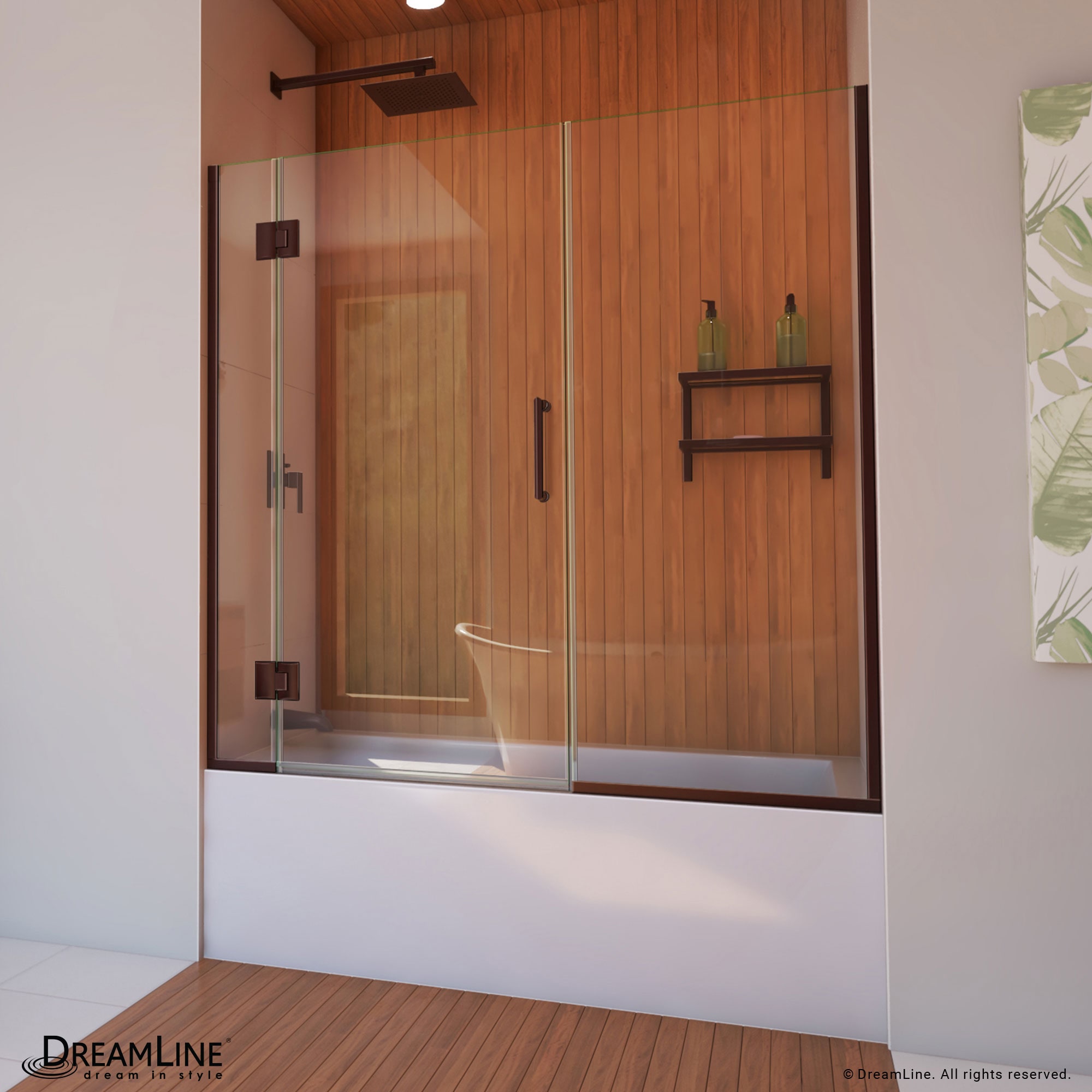 DreamLine D58580-06 Unidoor-X Oil Rubbed Bronze 58-in to 58-1/2-in W x 58-in H Frameless Hinged Bathtub door