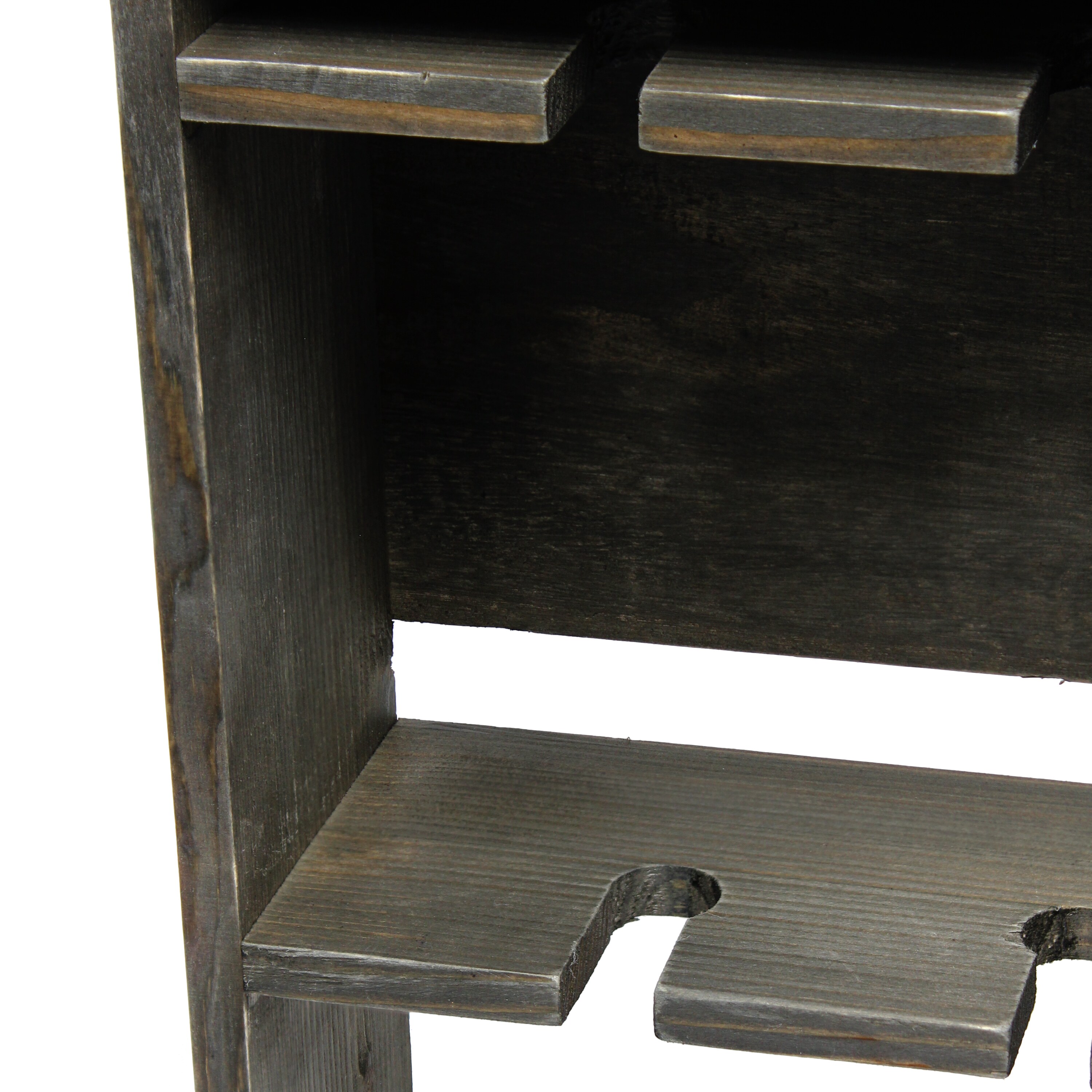 Rustic Gray Wall Mounted Wood Wine Rack with Glass Holder