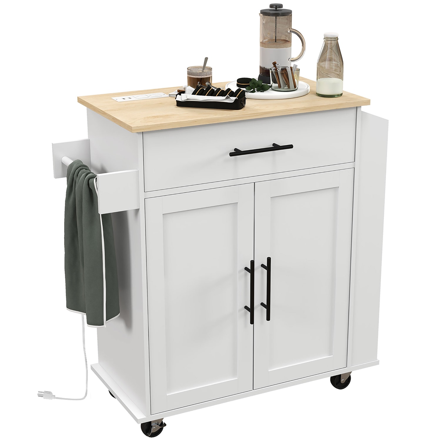 GZMR GM-W1808 White MDF Base with MDF Rolling Kitchen Island ( 23.6-in x 15-in x 34.1-in )