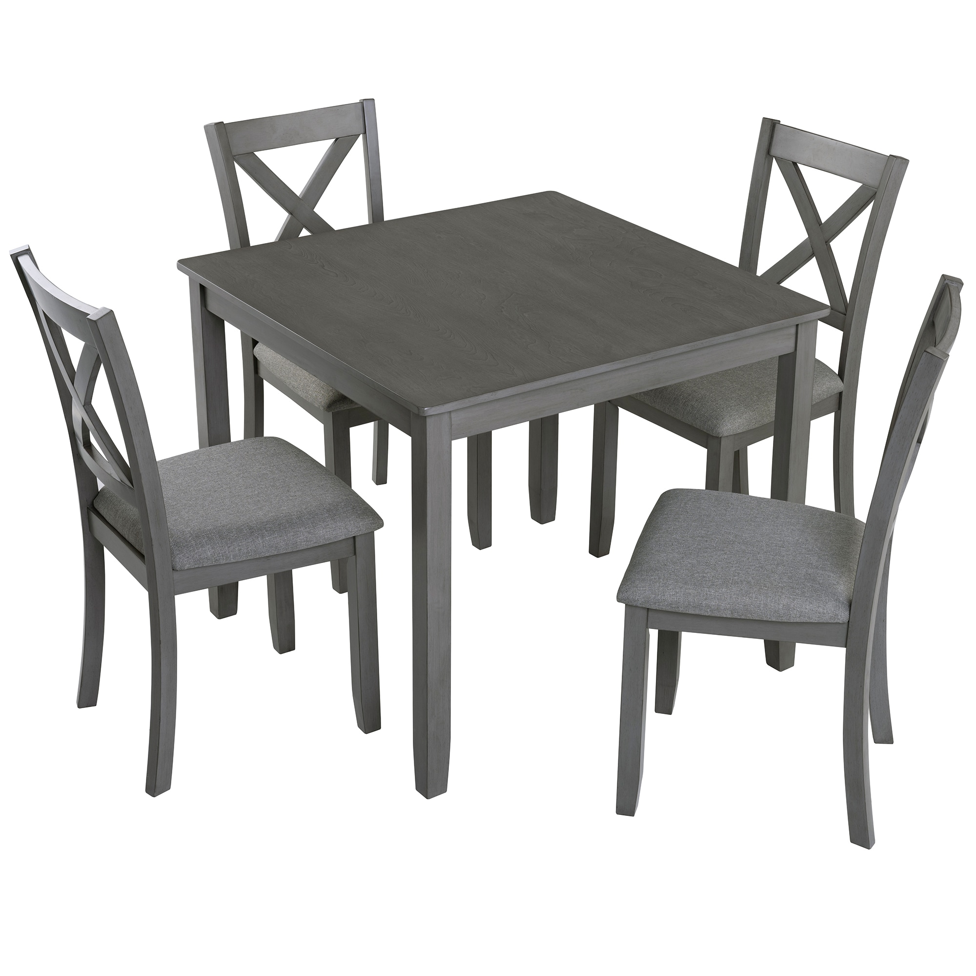 SINOFURN SYA020307WT Gray Rustic Dining Room Set with Square Table ( Seats 4 )