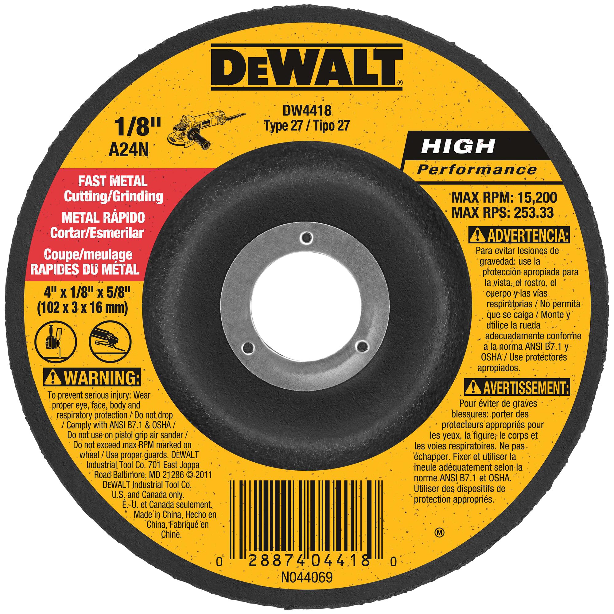 DEWALT DW4418 4-in Aluminum Oxide Cut-off Wheel