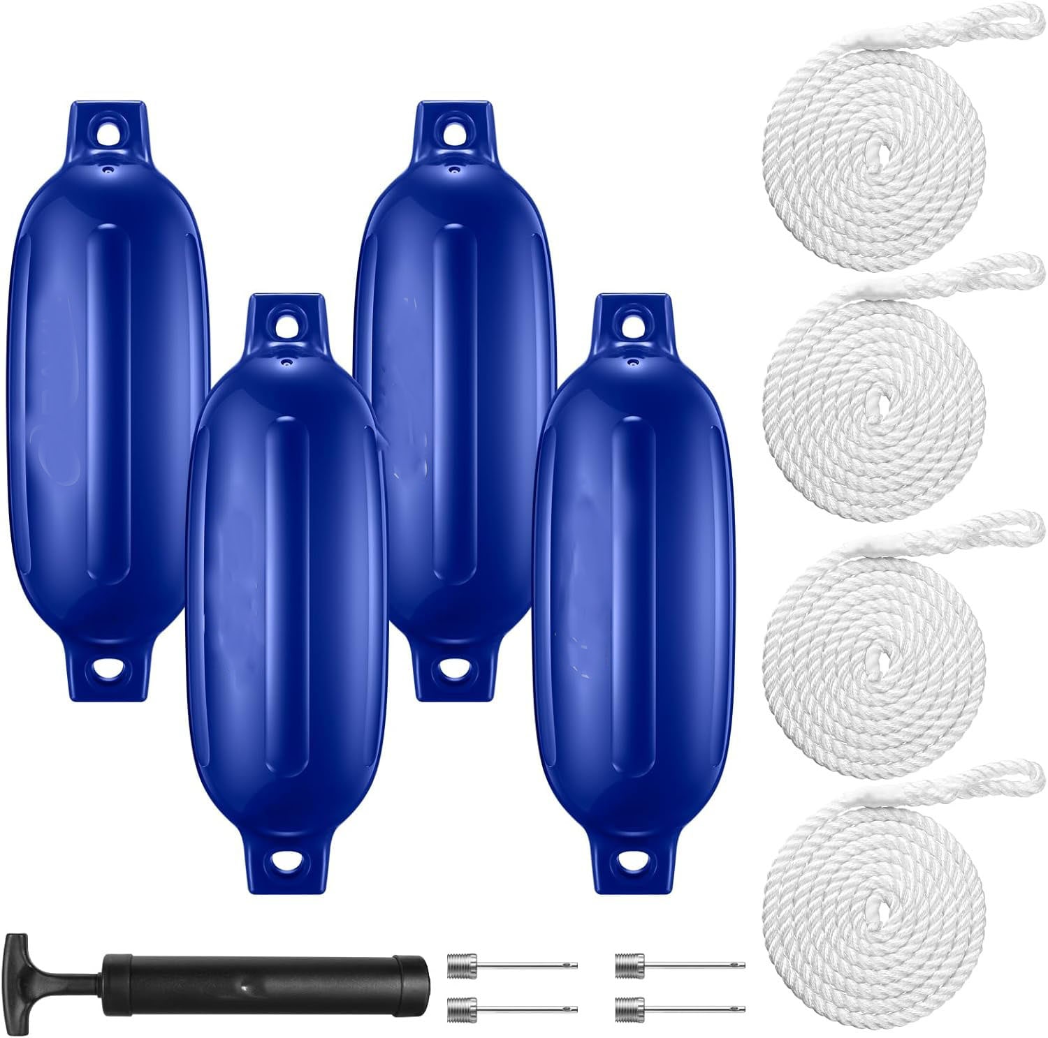 Etokfoks  4 Pack Boat Fenders 4 5 x 16 Inches Ribbed Twin Eyes Bumpers for Docking with Ropes and Pump