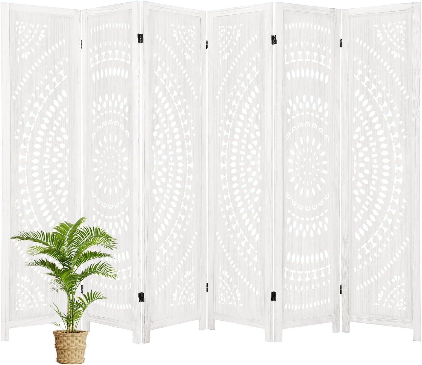 Qeetex NL-PHO-34PEL794 1set Wooden Room Divider Warm White Regular Cutout Pattern 6 Panels