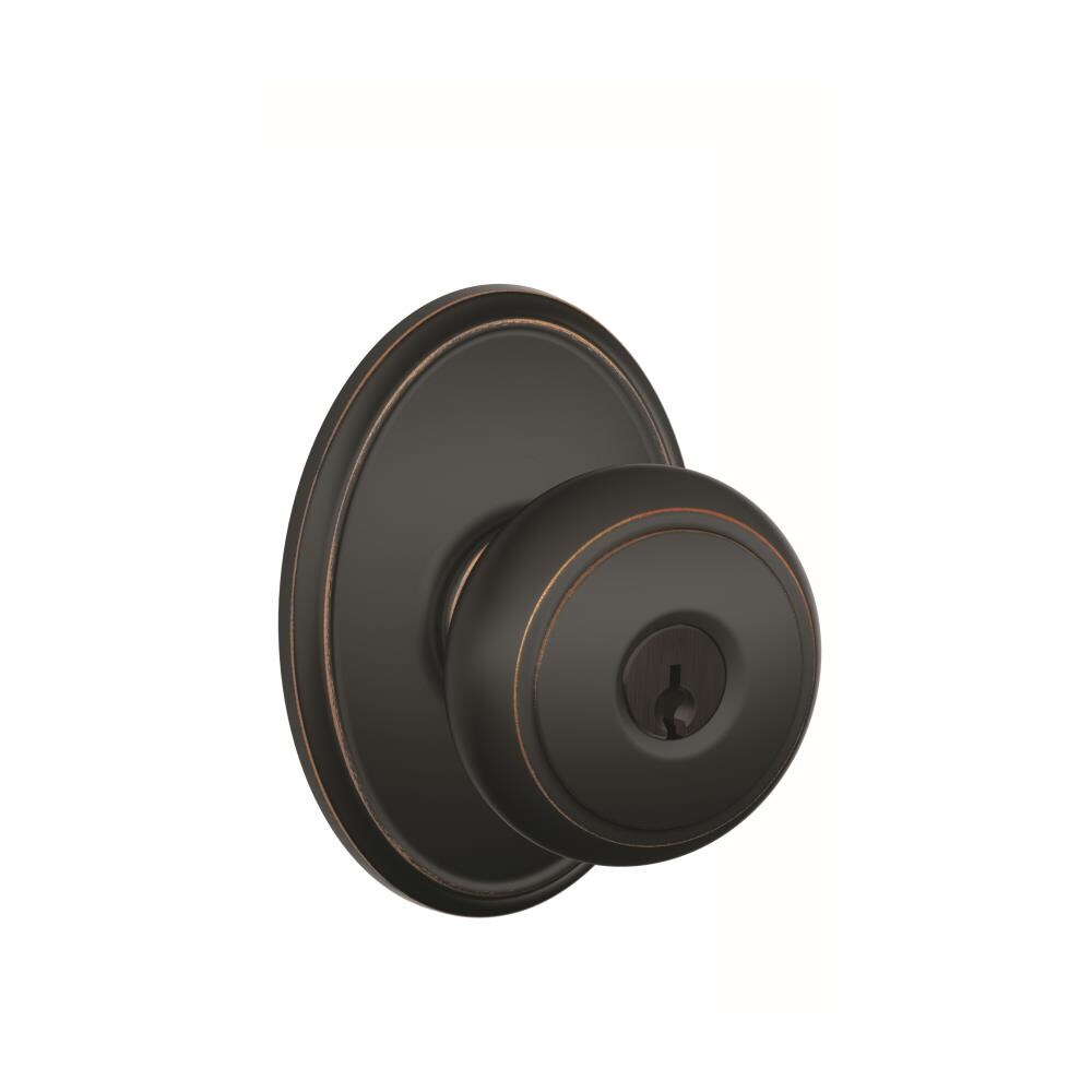 Schlage F51AAND716WKF F Series Aged Bronze Traditional Interior/Exterior Keyed entry door knob Single pack