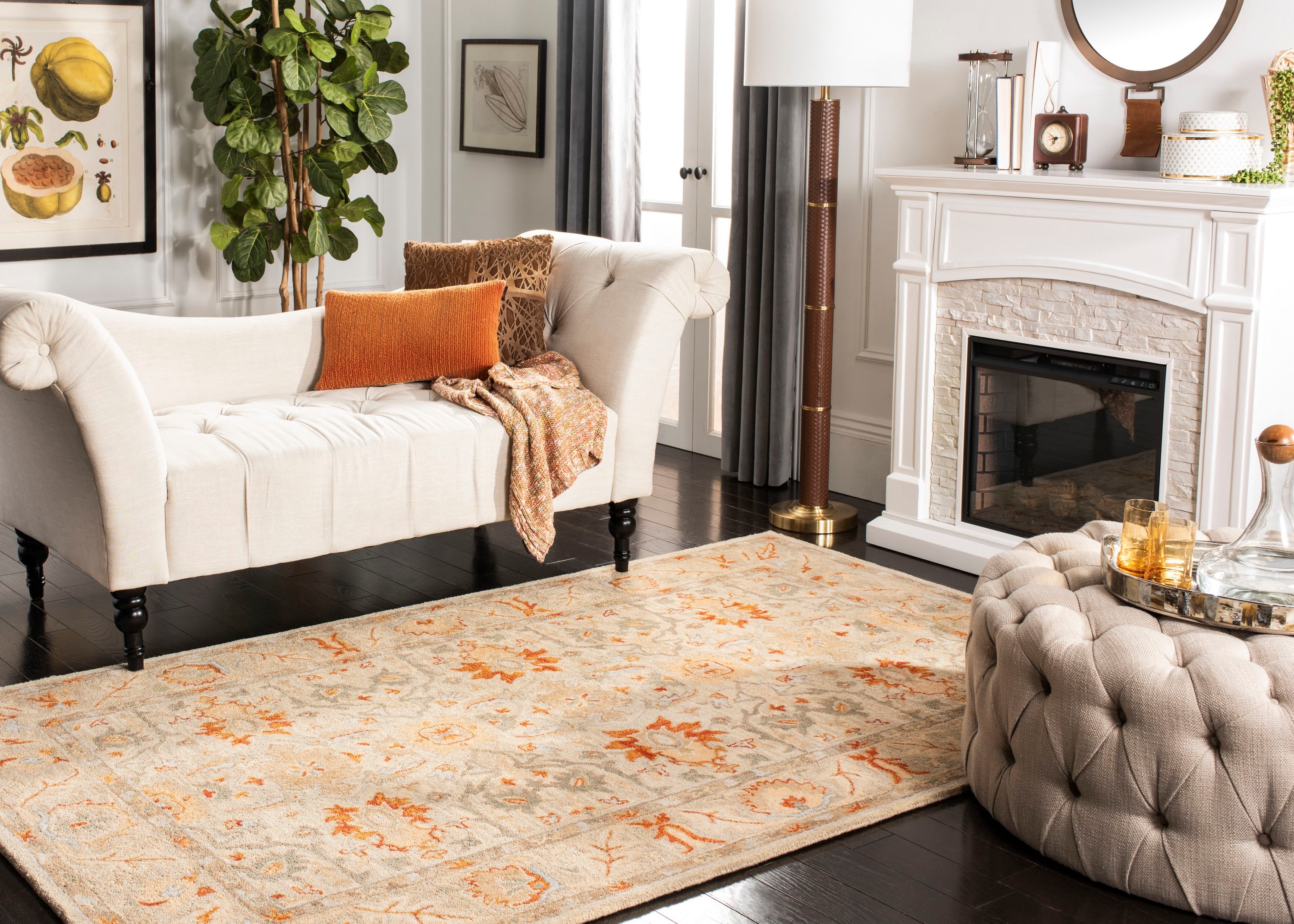 Elegant Antiquity Hand-Spun Wool Runner Rug in Beige, Gray, and Orange
