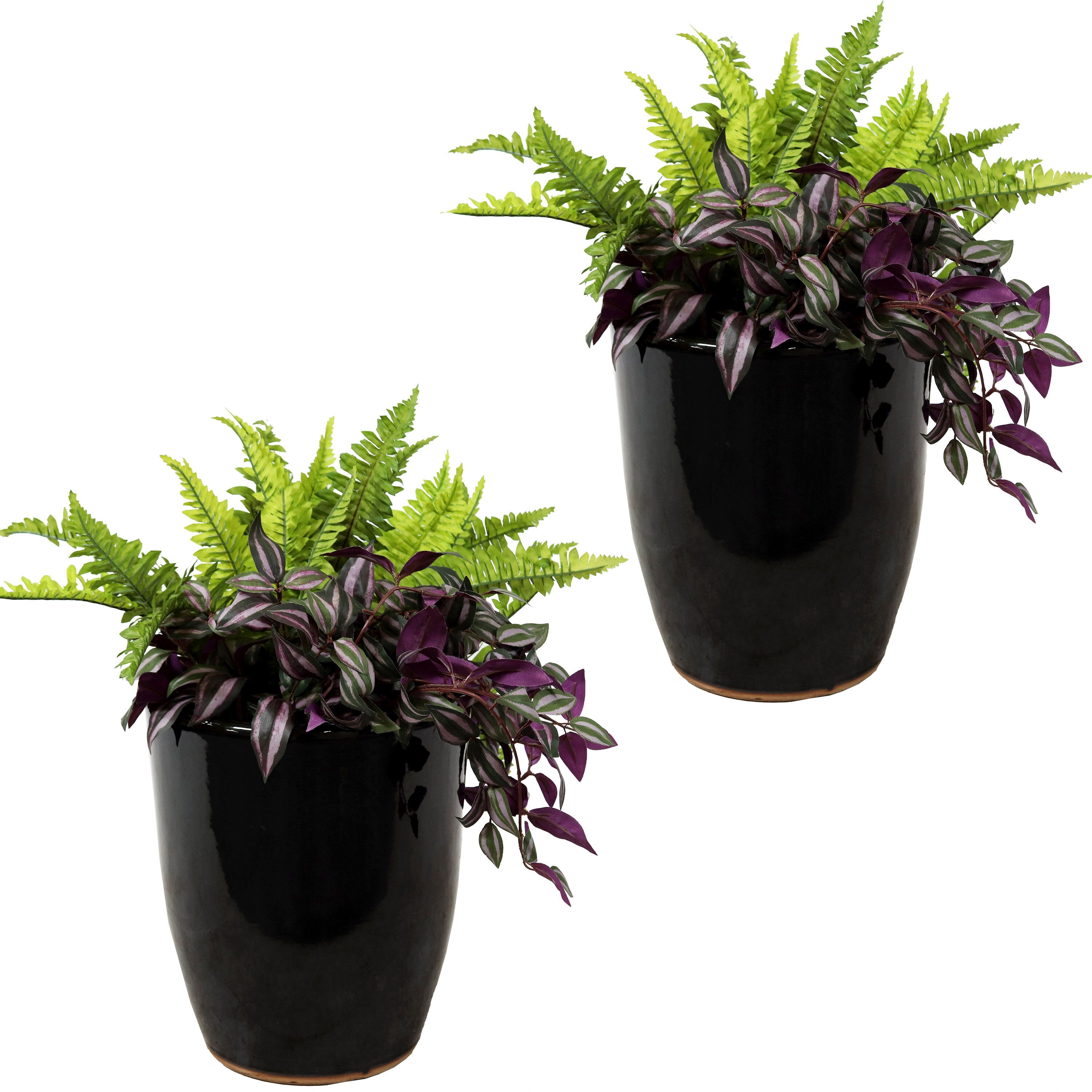 Sunnydaze Decor AP-003 2 -Pack Round 11.5-Inches W Medium Black Ceramic Indoor/Outdoor Planter with Drainage Holes
