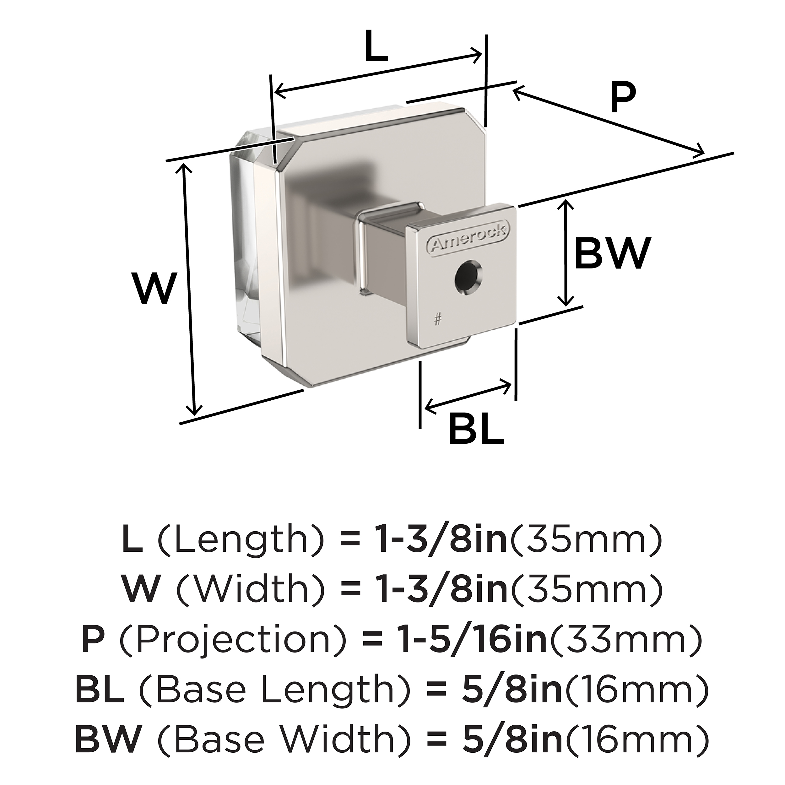 Glacio Square Clear and Polished Nickel Cabinet Knob