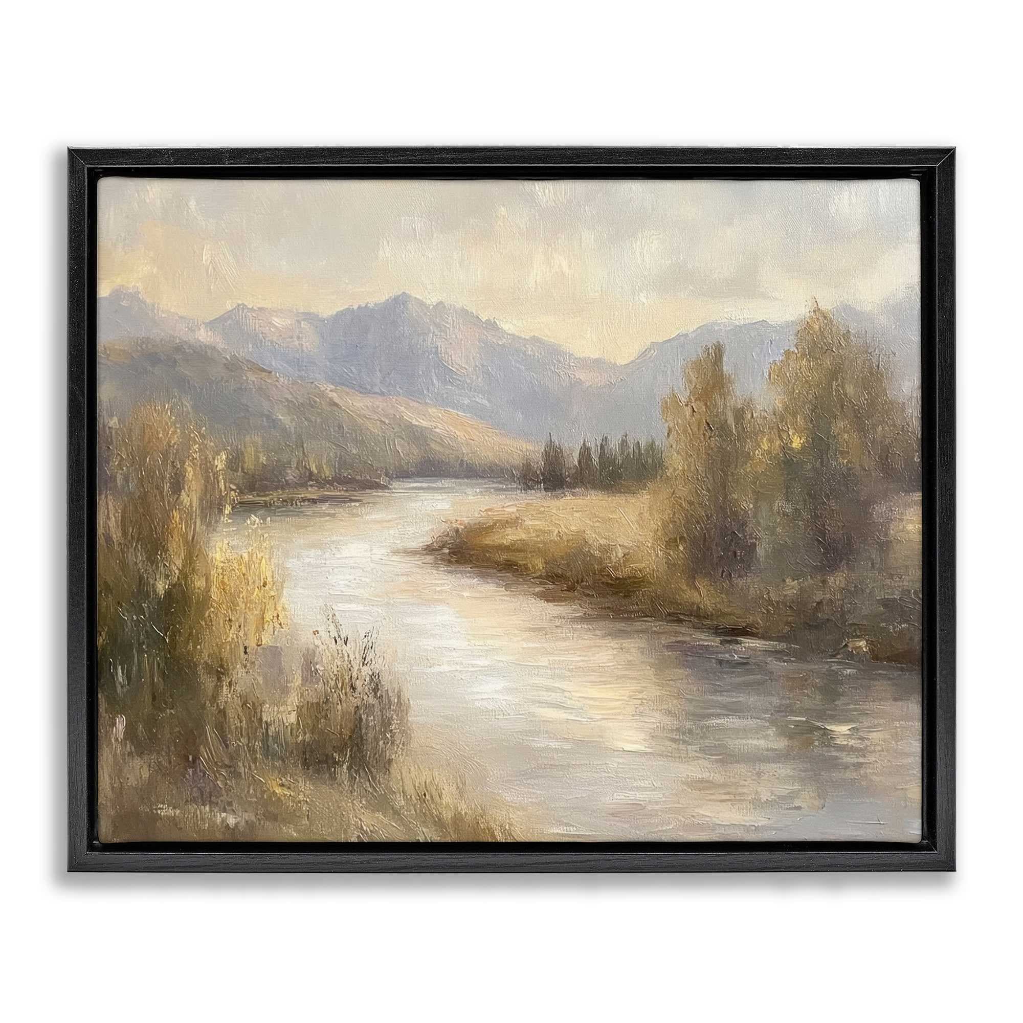Stupell Industries BT-821-FFB-24X30 Flowing River and  Distant Mountains Floating Frame design by Petal Prints Design