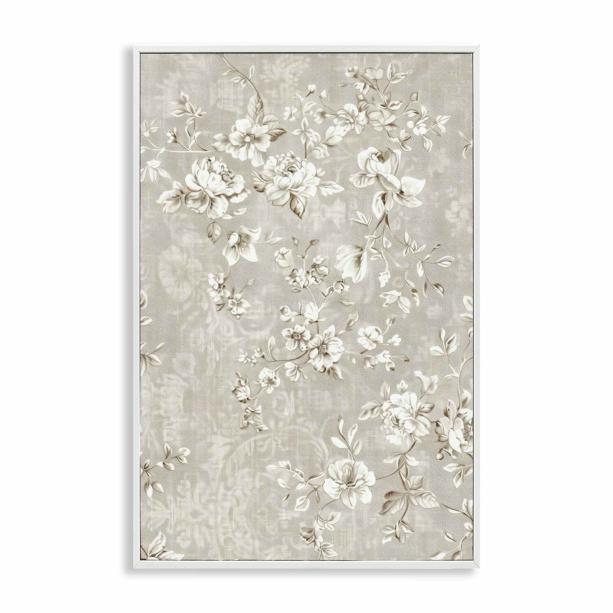 Stupell Industries BT-861-WFR-20X30 White Flowers over Damask White Framed Giclee Art By LSR Creative Studio 20 x 30