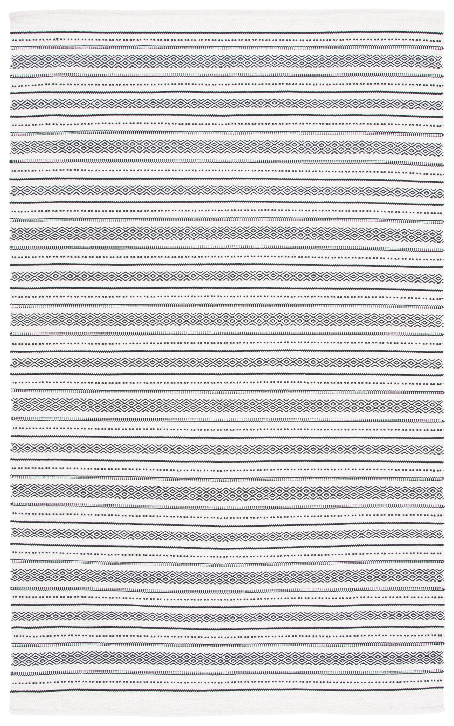 Handmade Black and Ivory Wool Cotton Striped 6' x 9' Area Rug