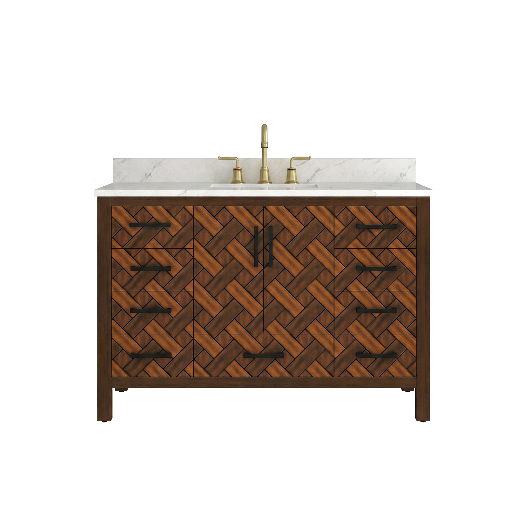 CASAINC CA-AH47119 48-in Caramel Woven Brown Undermount Single Sink Bathroom Vanity with White Engineered Stone Top (Fully Assembled)