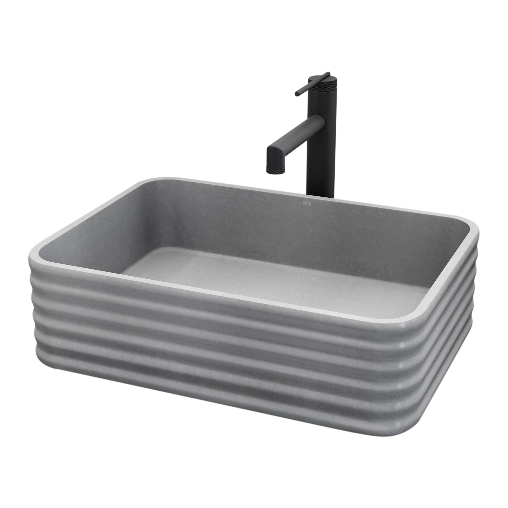 VIGO VGT2105 Cadman Concrete 18 Vessel Rectangular Modern Gray Bathroom Sink with Faucet Included with Drain Included