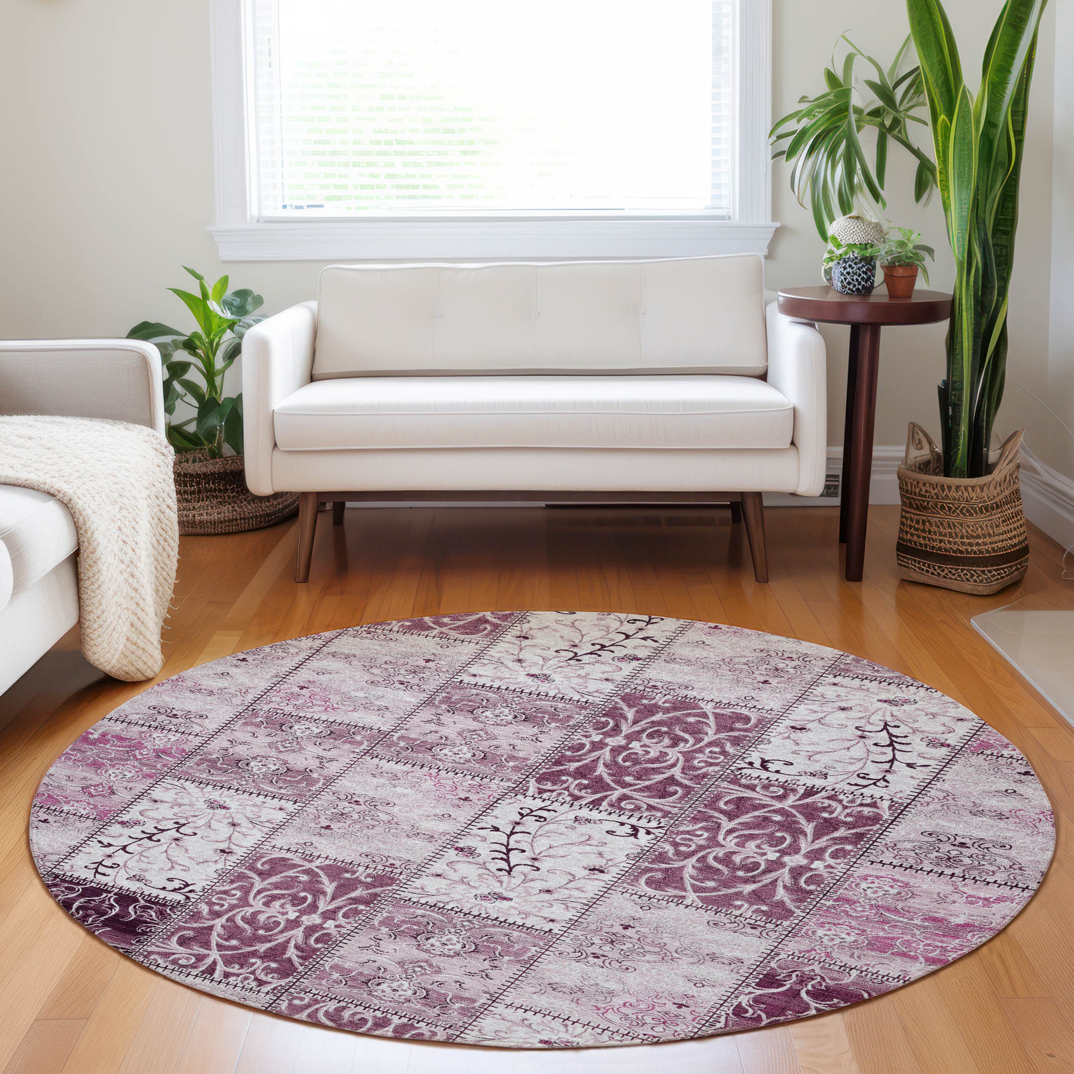 Addison Rugs ACN566BN8RO Chantille ACN566BN 8 x 8 (ft) Polyester Burgundy Round Indoor/Outdoor Abstract Machine washable Area rug