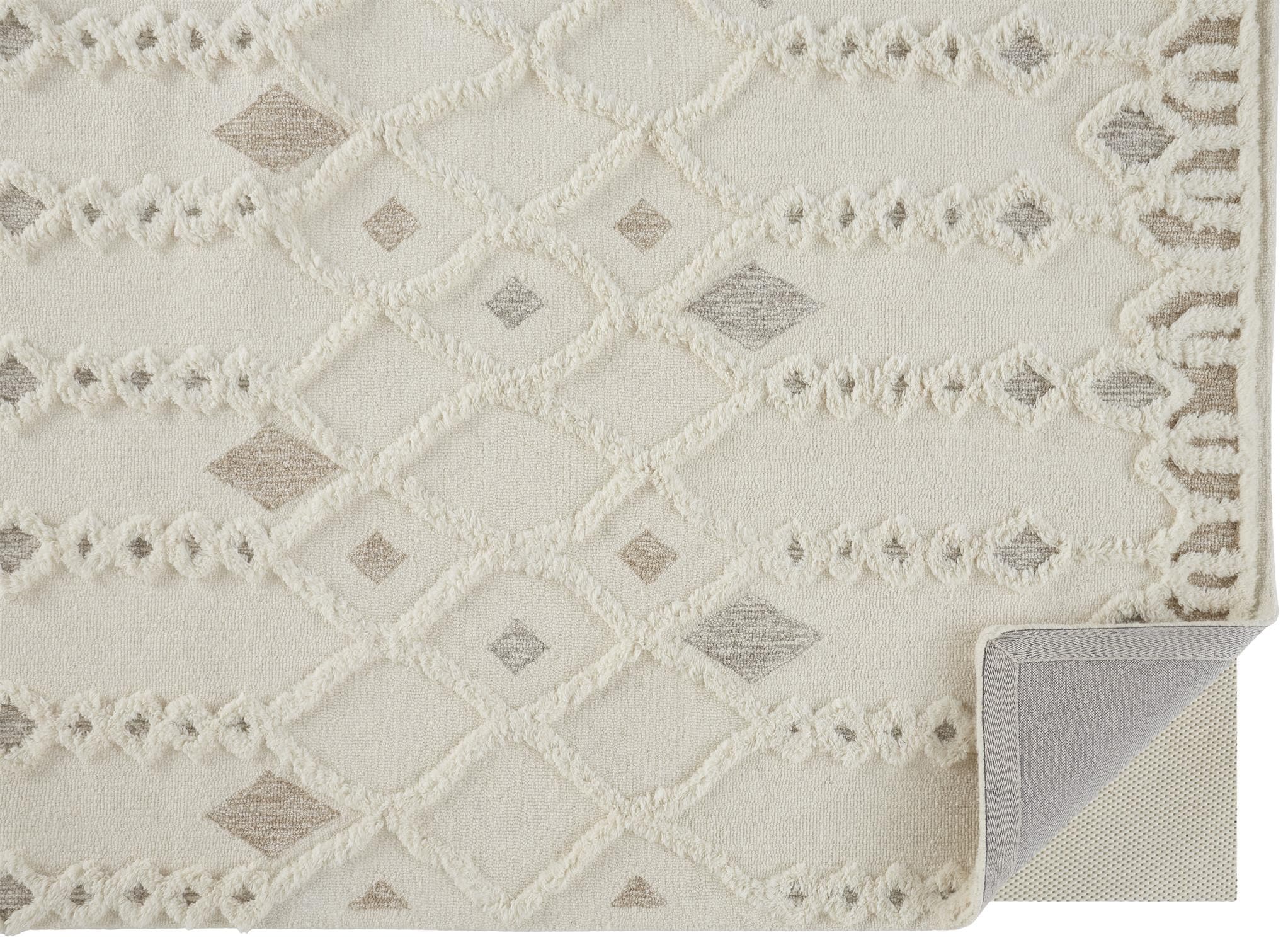 Ivory and Beige Geometric Tufted Wool Area Rug, 8' x 10'