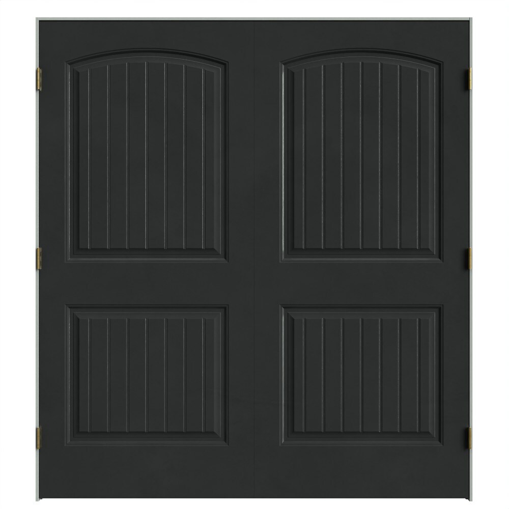 Masonite 641980 72-in x 80-in Midnight Black Solid core 2-panel square Bi-parting Smooth Prefinished Molded composite Flat Jamb Double Prehung Interior Door