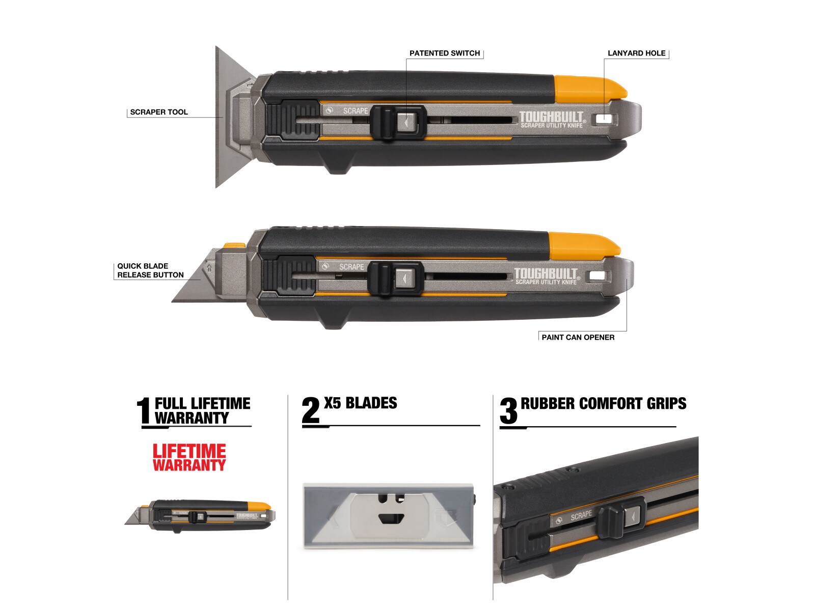 TOUGHBUILT Scraper Utility Knife 3/4-in 10-Blade Retractable