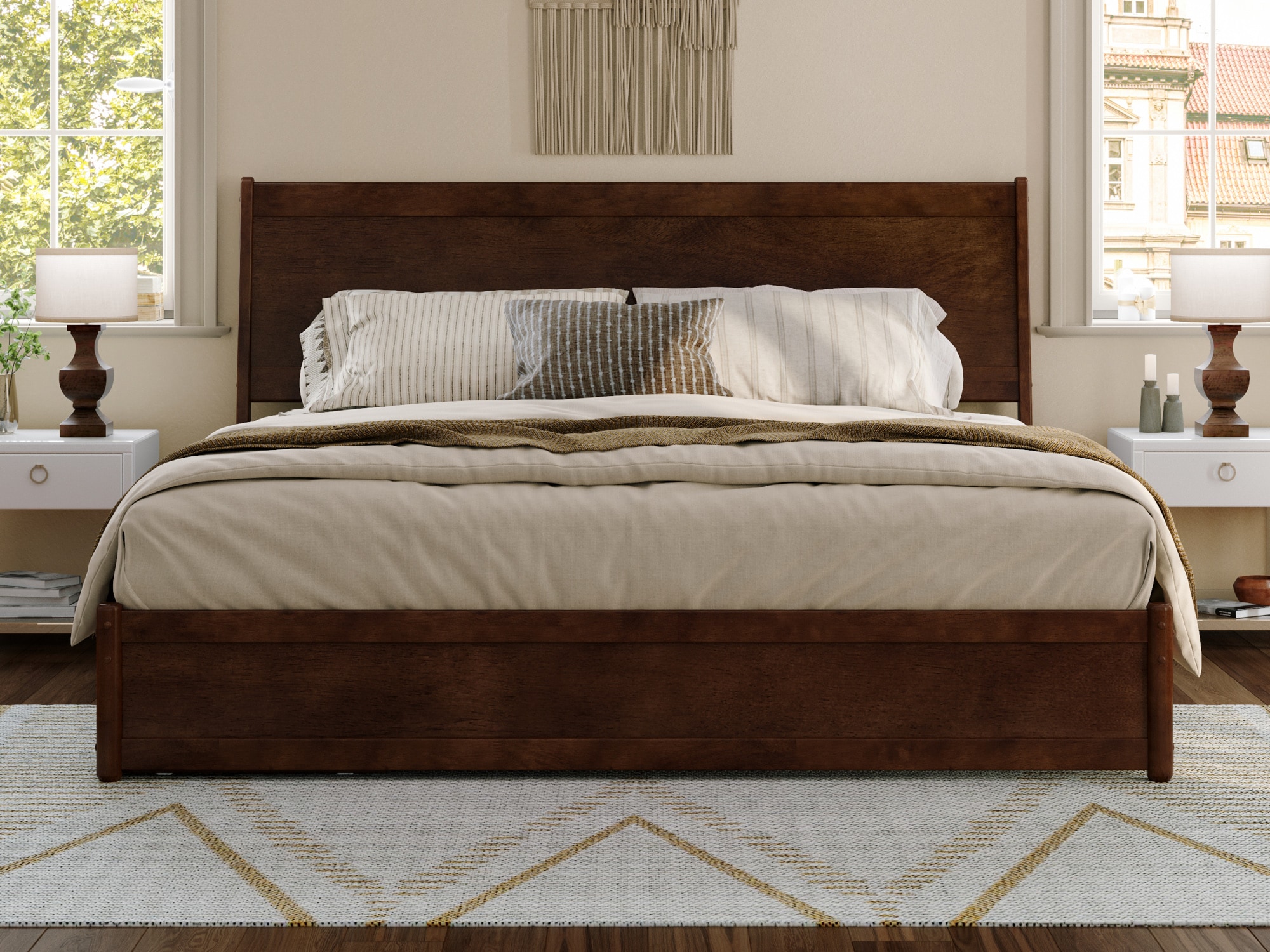 Casanova Dark Walnut King Wood Platform Bed with Storage Drawers