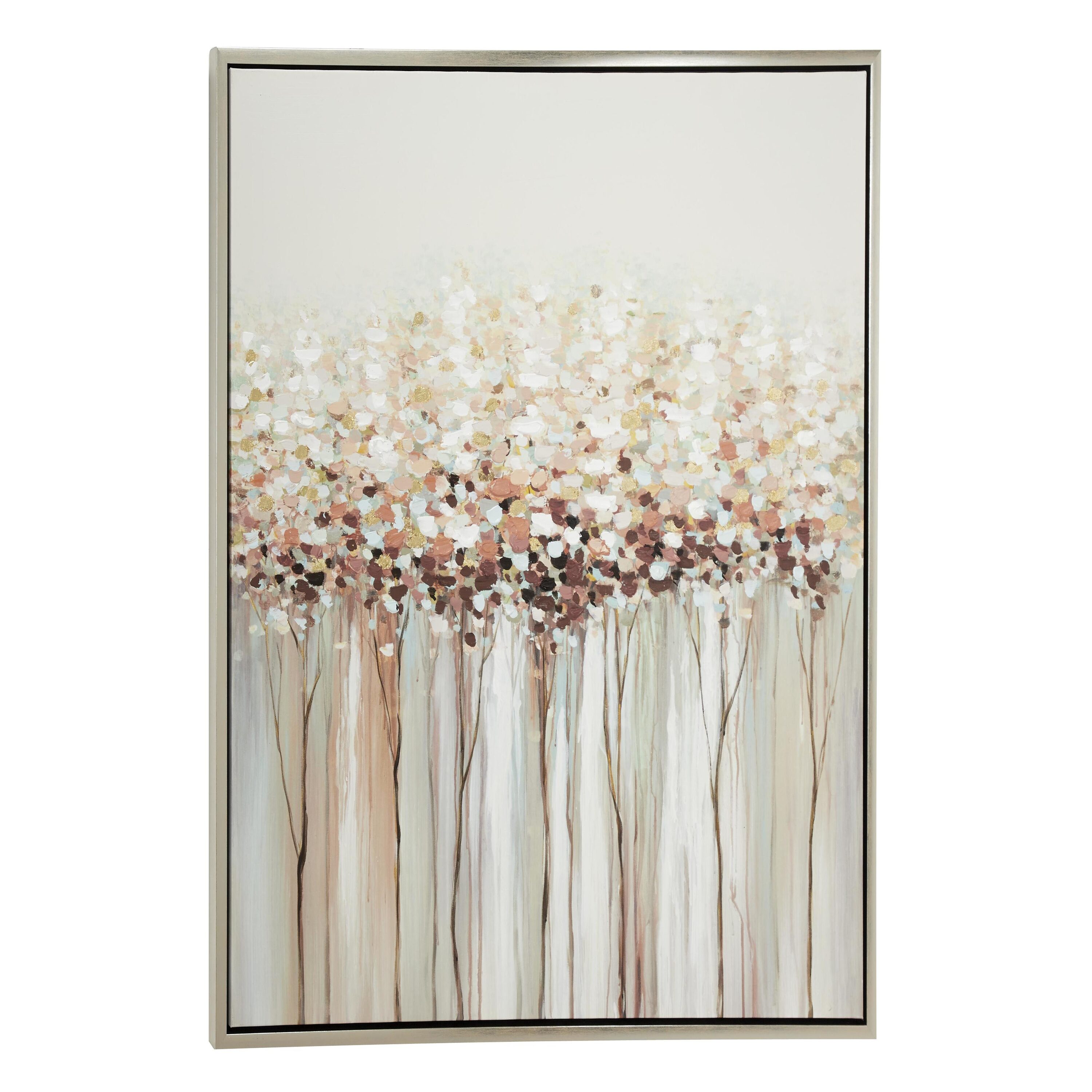 White and Beige Abstract Tree Framed Canvas Wall Art