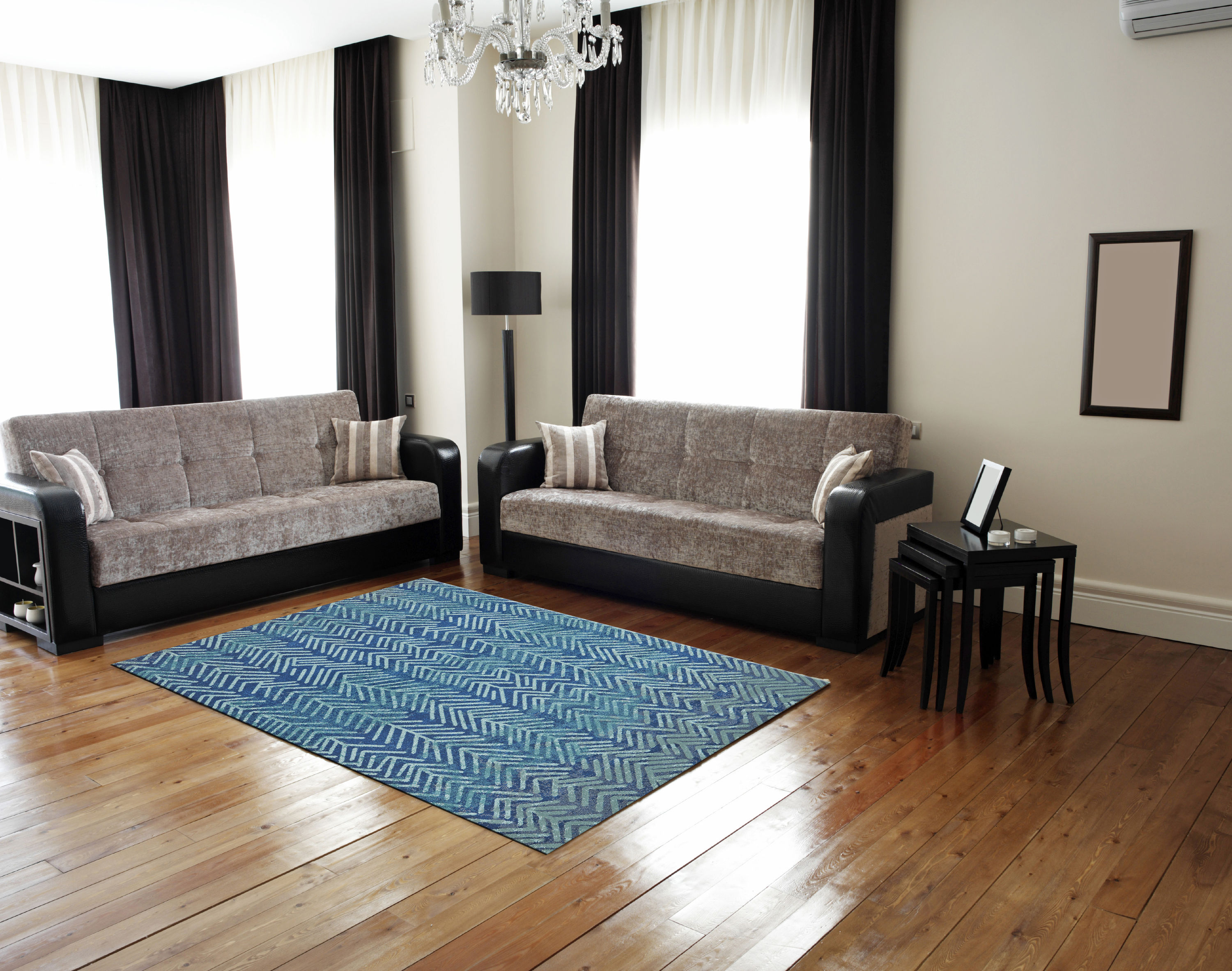 Room Envy 616R3604PAC000G99 Omari 8 x 11 (ft) Loomed Polypropylene Cobalt Blue/Teal Blue Rectangular Indoor Distressed/Overdyed Mid-Century Modern Area rug