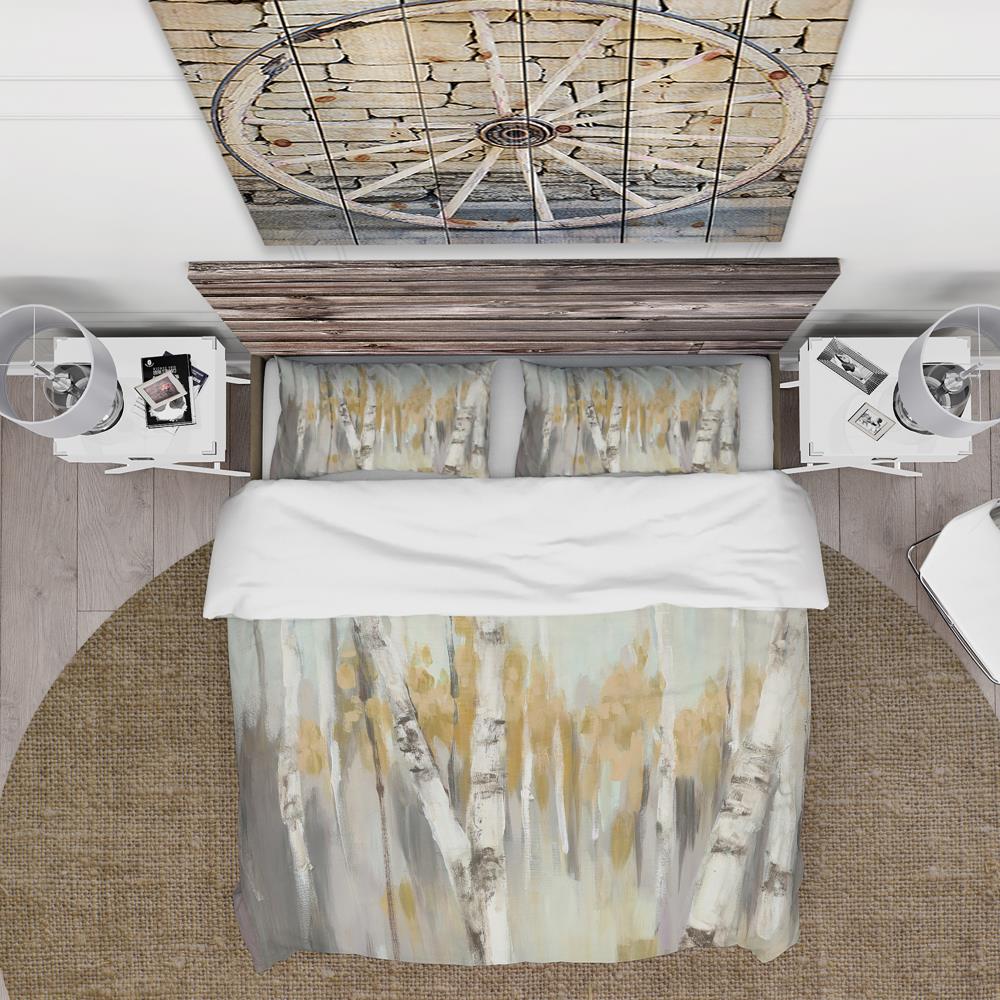 Silver and Yellow Birch Forest Microfiber Duvet Cover Set