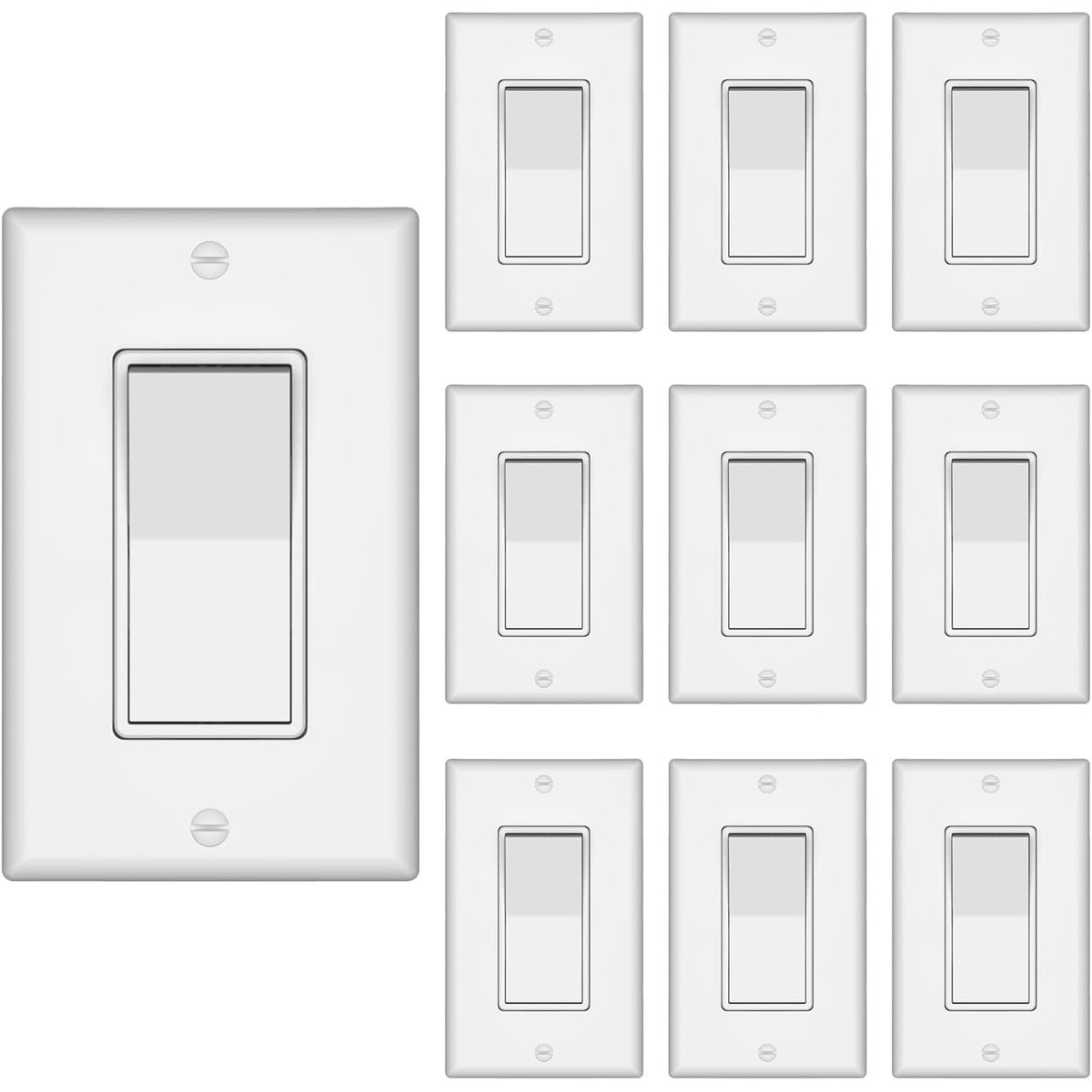 Jokupey 10 Pack Single Pole Decorator Light Switch with Wallplate White 15A 120-277V #JOKUPEYJIA1-B66CDA