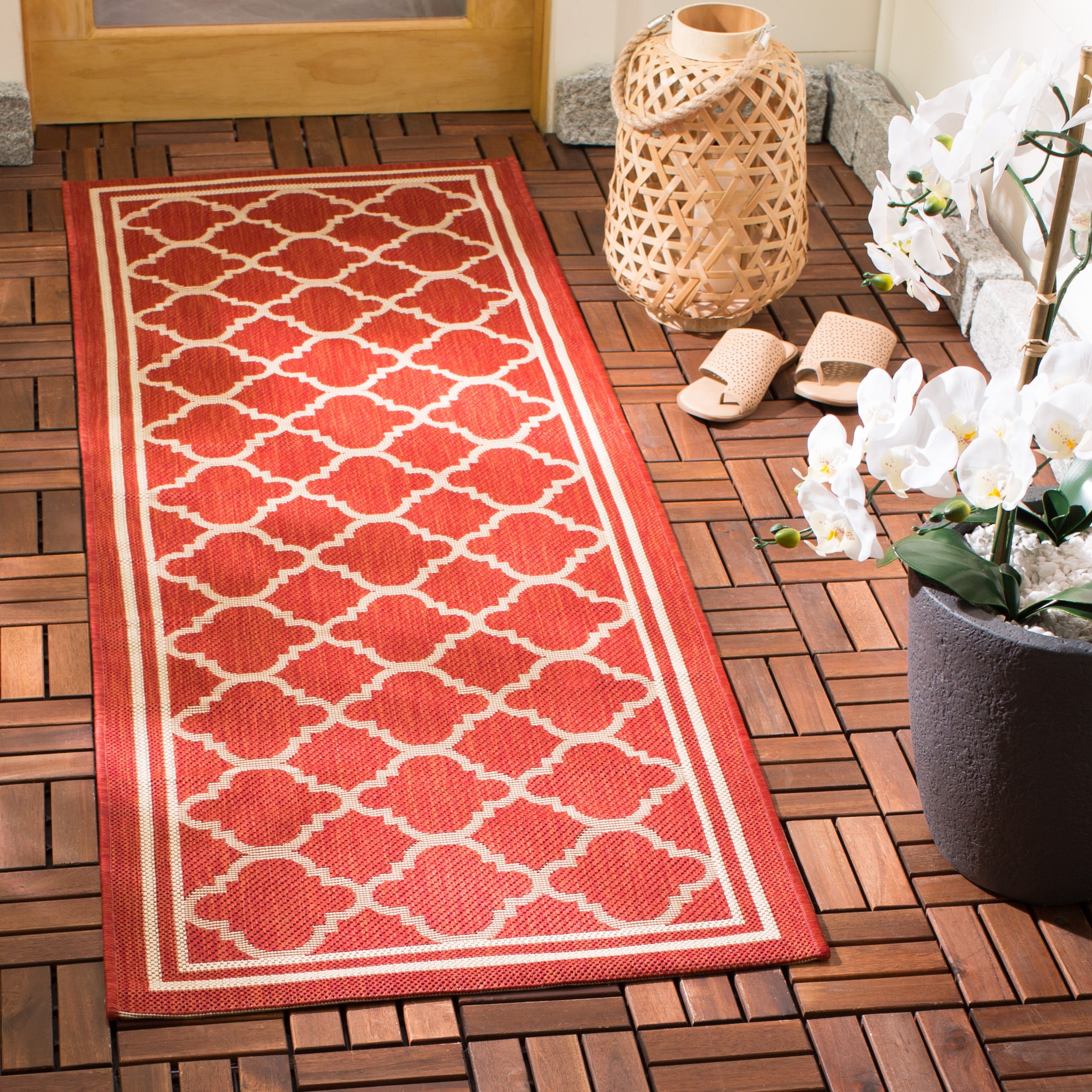 Safavieh CY6918-248-28 Courtyard 2 x 8 (ft) Loomed Synthetic Red/Bone Rectangular Indoor/Outdoor Geometric Runner rug