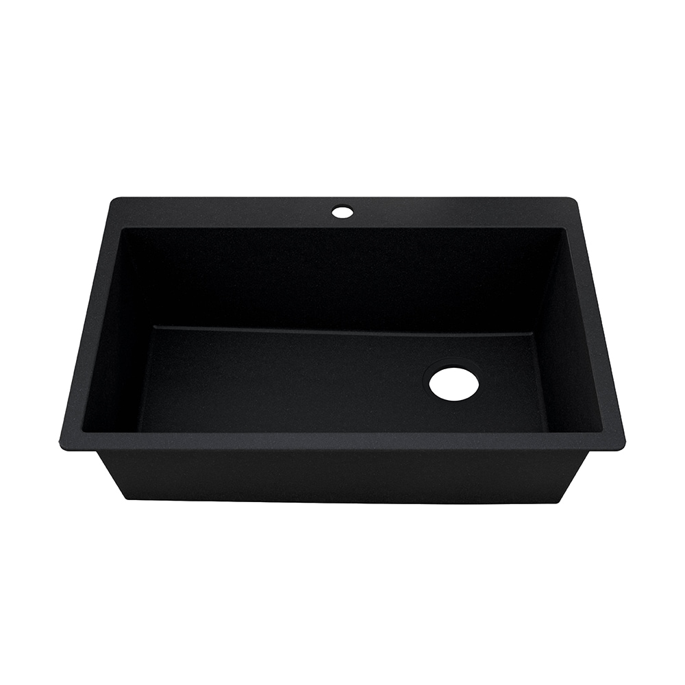 allen + roth Deforest Collection Dual-mount 16-in x 20-in Nero Granite  Single Bowl 3-Hole Kitchen Sink in the Kitchen Sinks department at