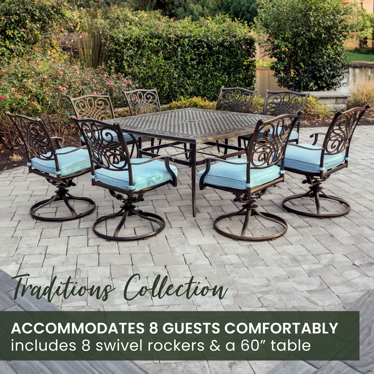 Hanover TRAD9PCSWSQ8-BLU Patio-Dining-Sets - View #4