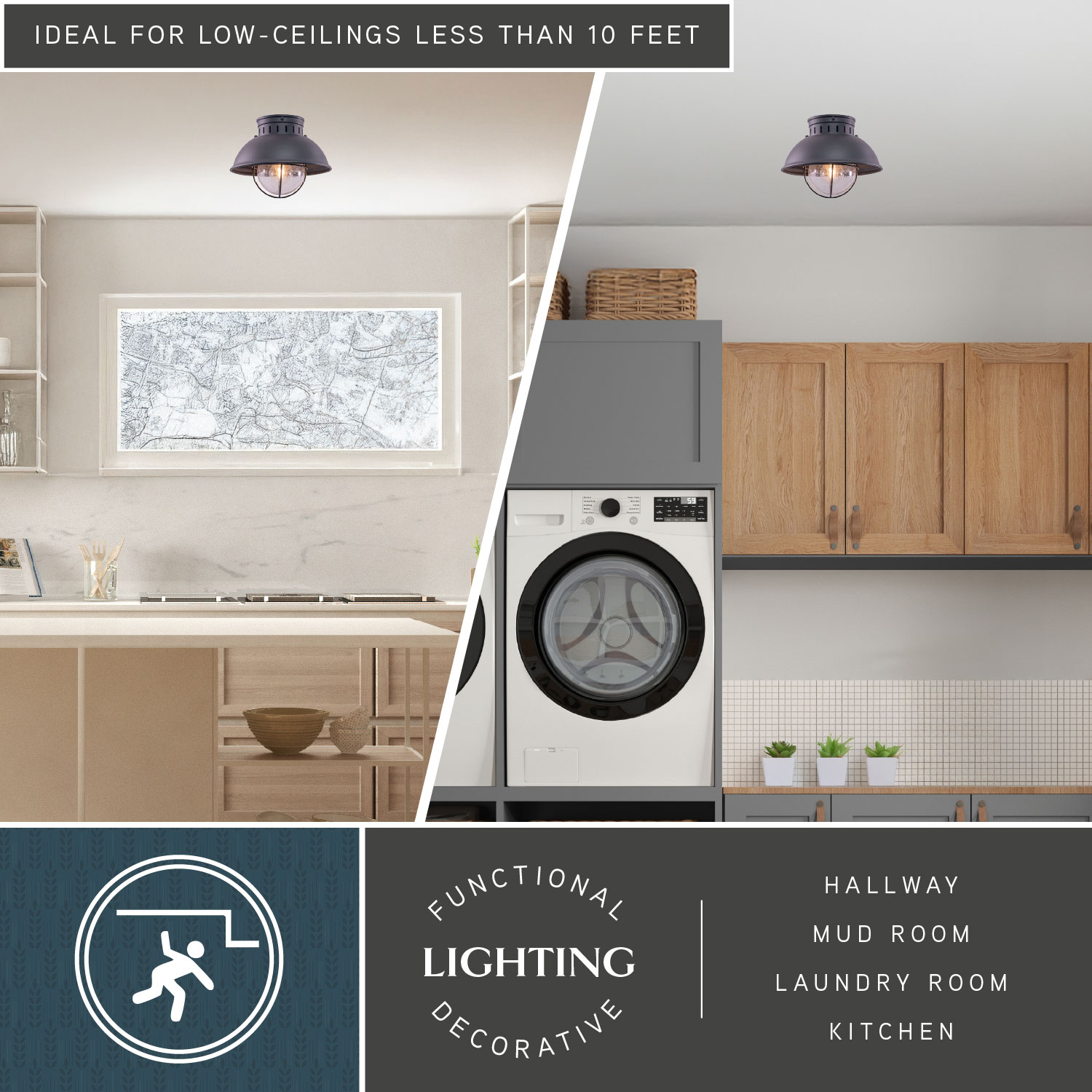 Harwich Textured Gray Coastal Globe Flush Mount with Seeded Glass