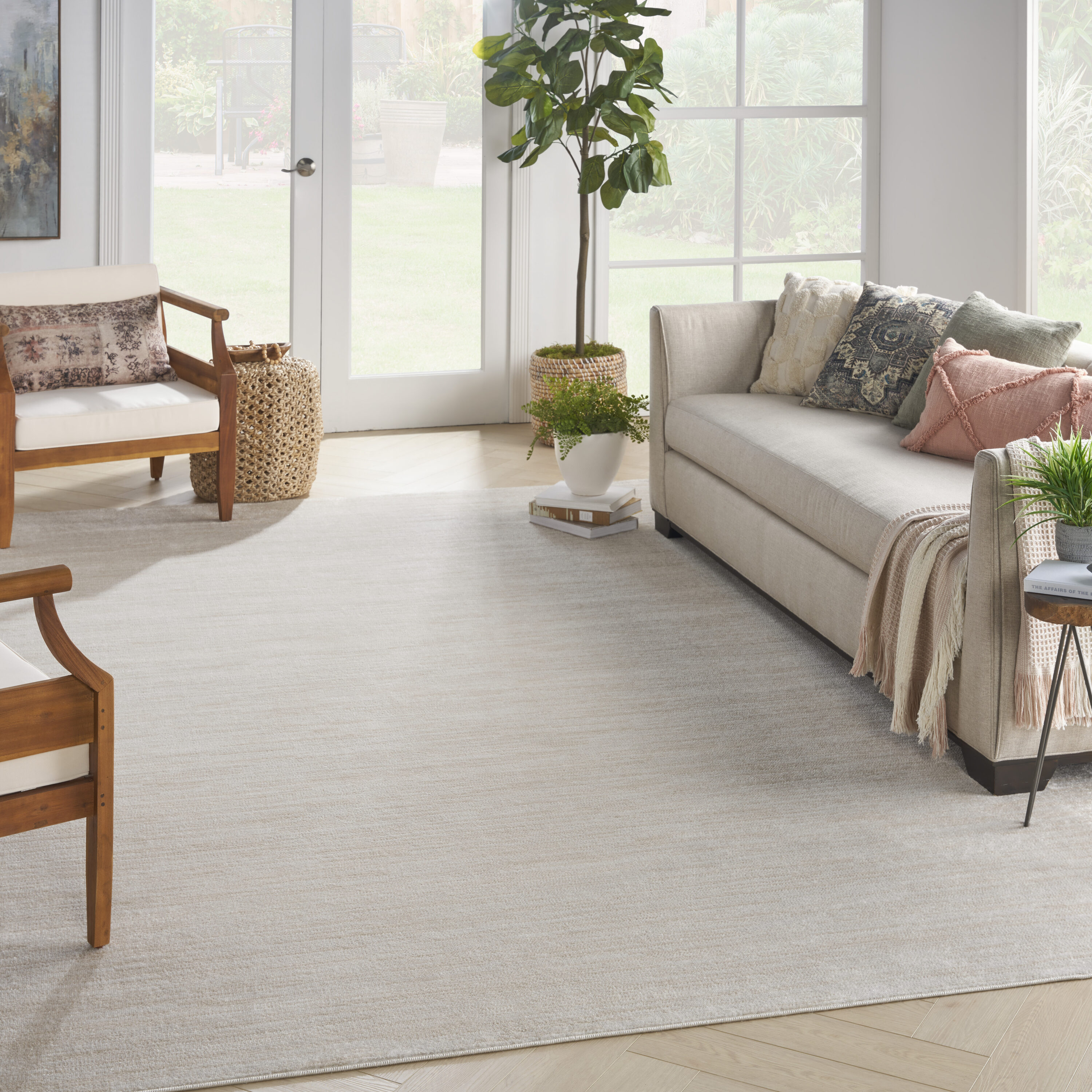 Nourison 99446823977 Essentials 9 x 12 (ft) Loomed Polypropylene Ivory Beige Rectangular Indoor/Outdoor Solid Area rug