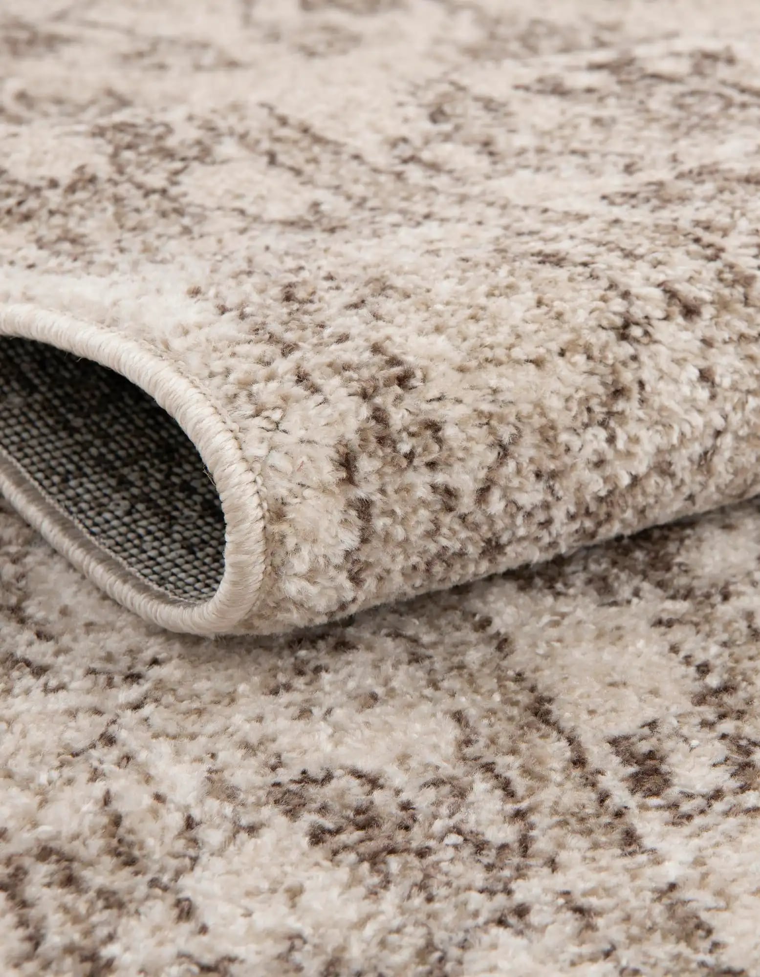 Ivory and Brown Floral Synthetic Square Rug, 10' x 10'