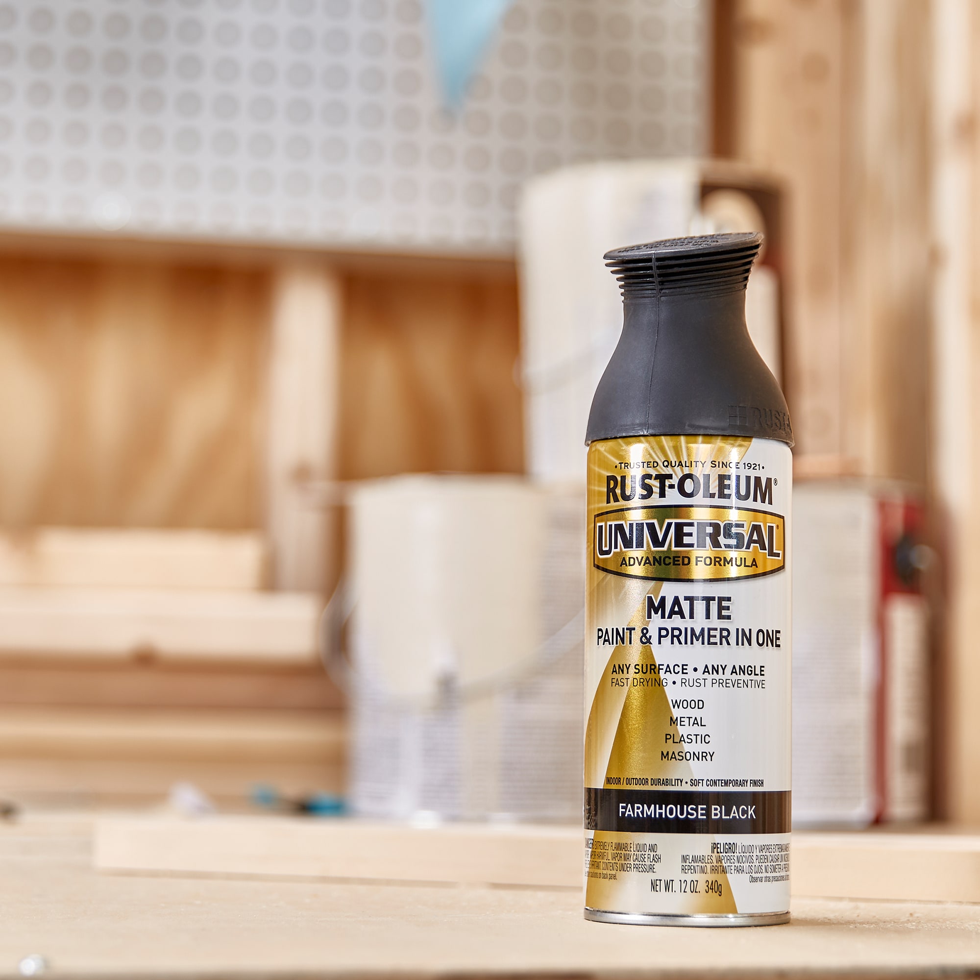 Rust-Oleum Universal Matte Farmhouse Black Spray Paint and Primer In One  (NET WT. 12-oz) in the Spray Paint department at