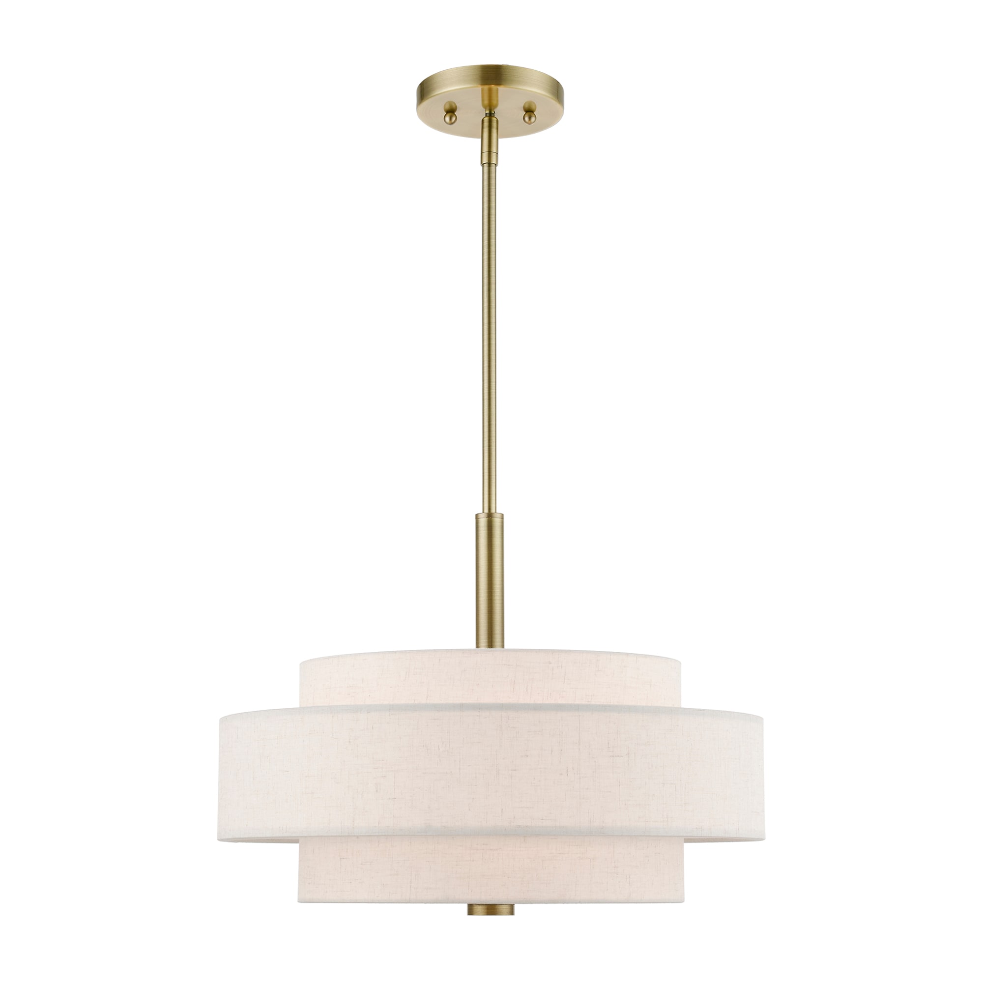 Mini Monroe Antique Brass 4-Light Drum Pendant with Oatmeal Shade