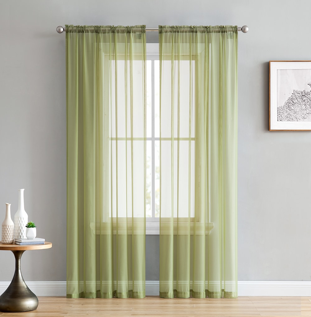 HLC.me SHPNL-72SGEGRN 72-Inches Sage Green Sheer Rod pocket Curtain panel pair