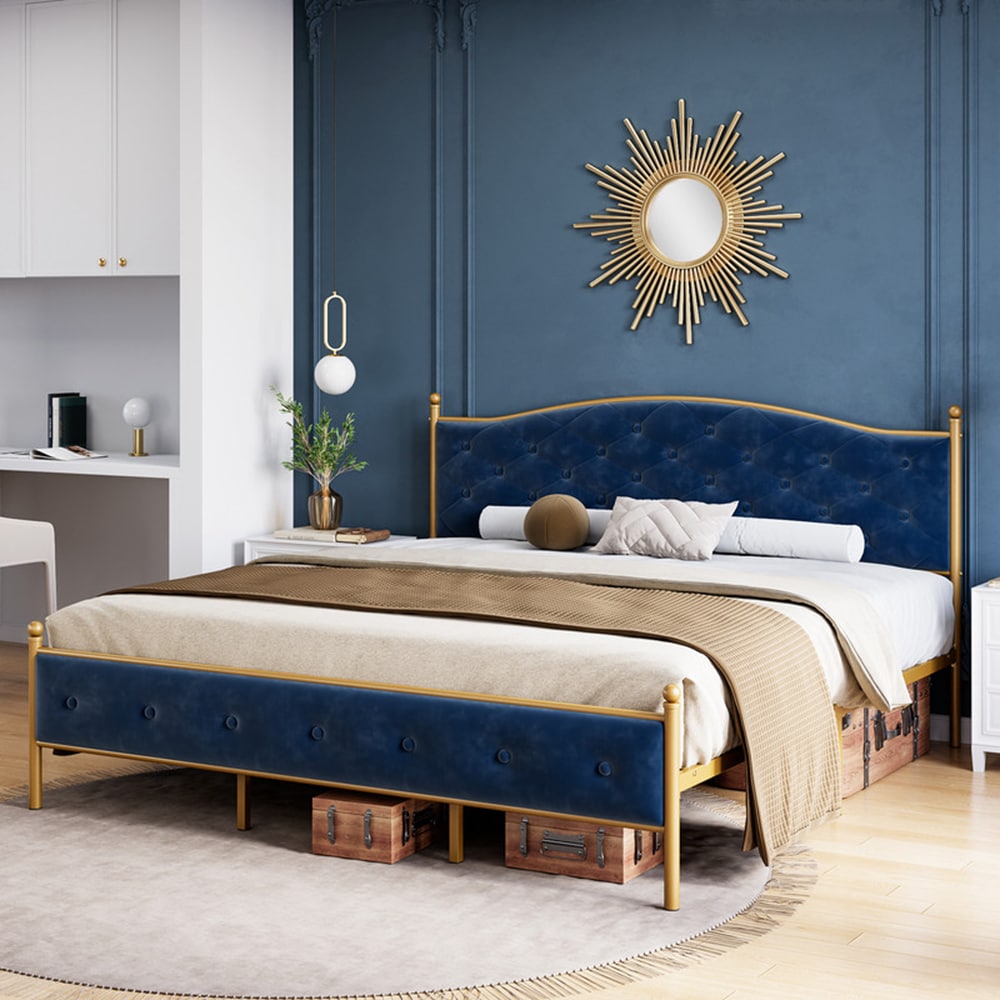 Garvee PHO-0WRG1H3L Blue Queen Metal Upholstered Bed