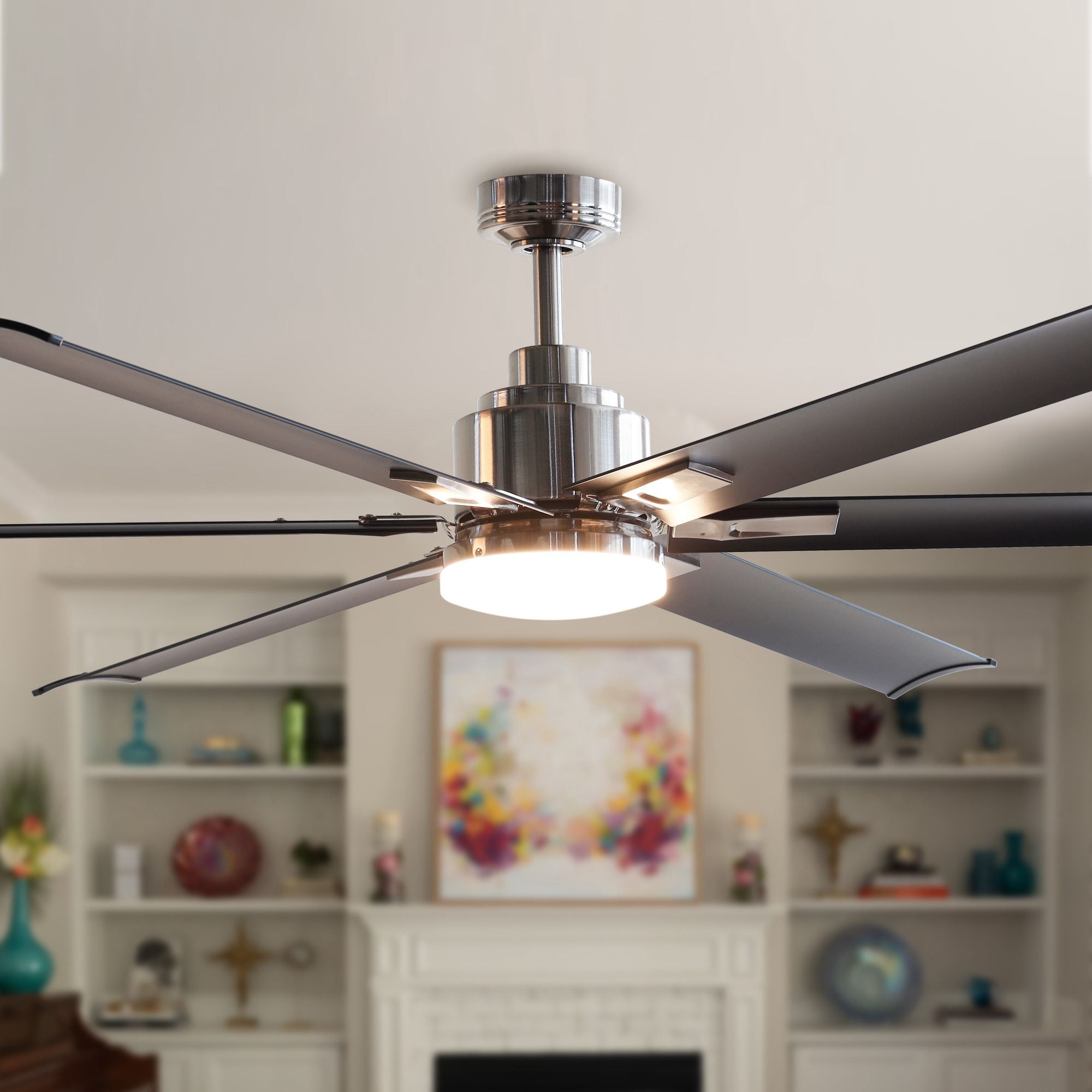 Matrix Decor MDBBCPD1719-I 72-in Integrated LED Brushed Chrome with Black Blades Ceiling Fan With Light - Remote Included ( 6 -Blade )