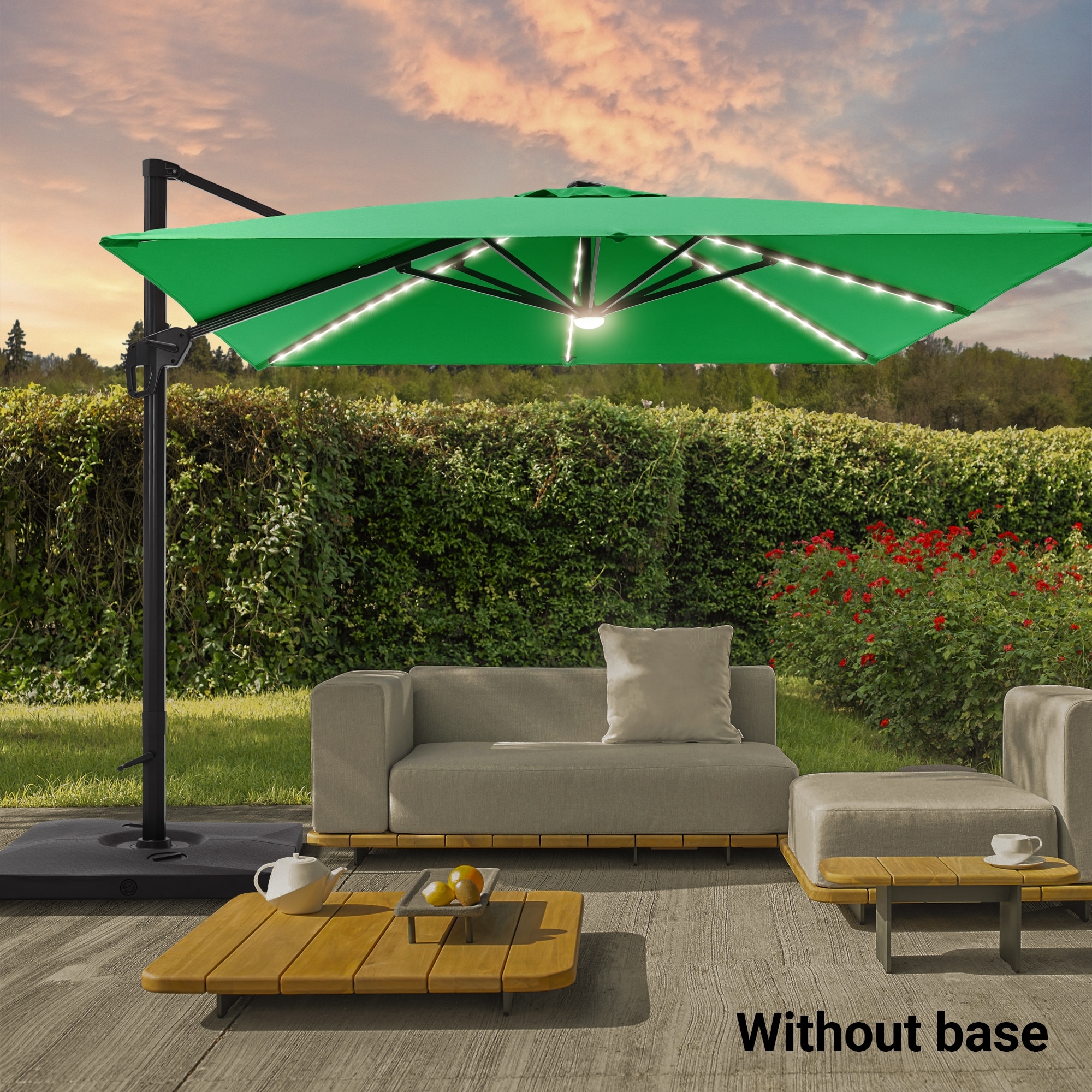 ACEGOSES LW-LED1010-KG 10-Feet Aluminum Green No-tilt Cantilever Patio Umbrella with Lights and