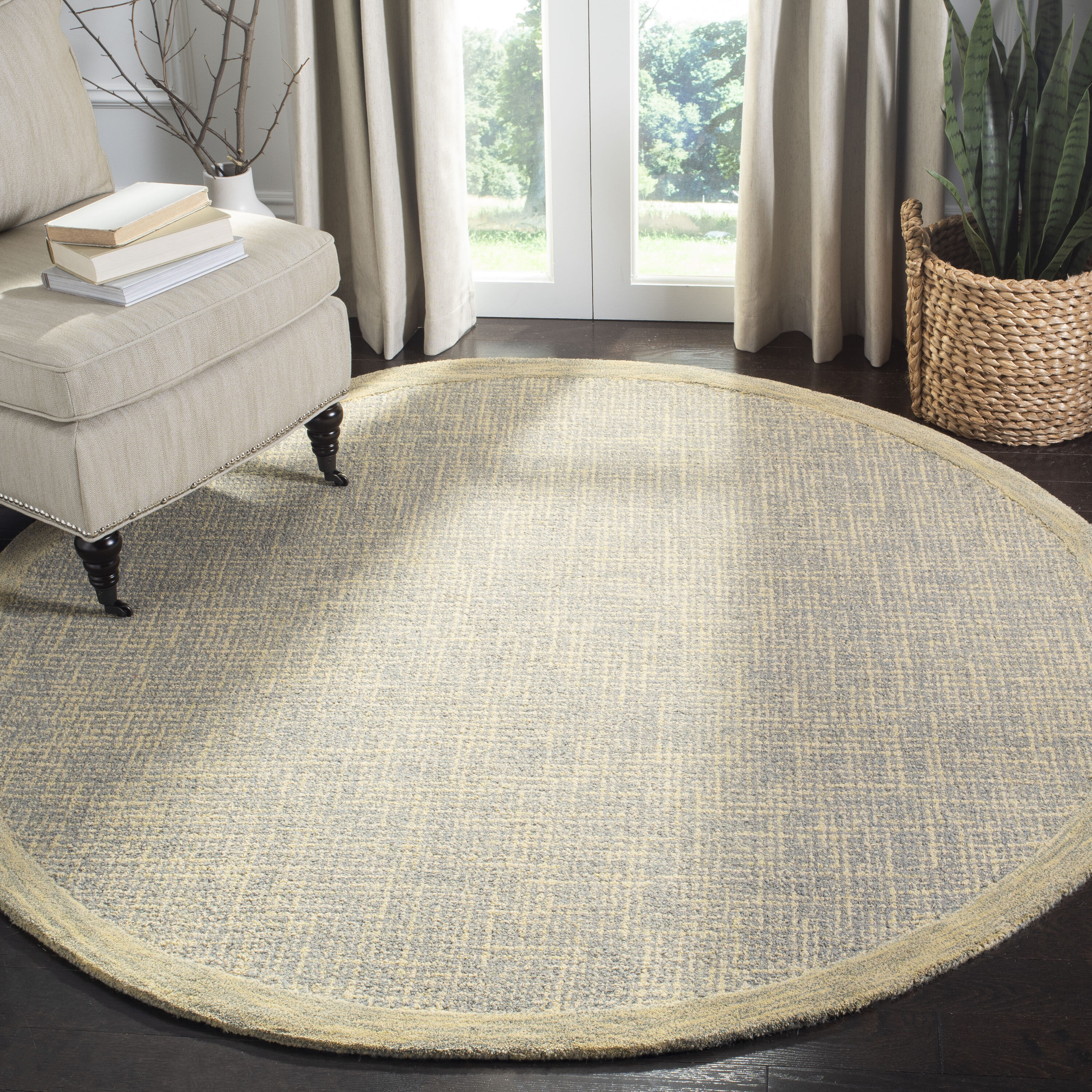  Abstract 220 Gold/Gray Contemporary 6ft x 6ft Round Rug