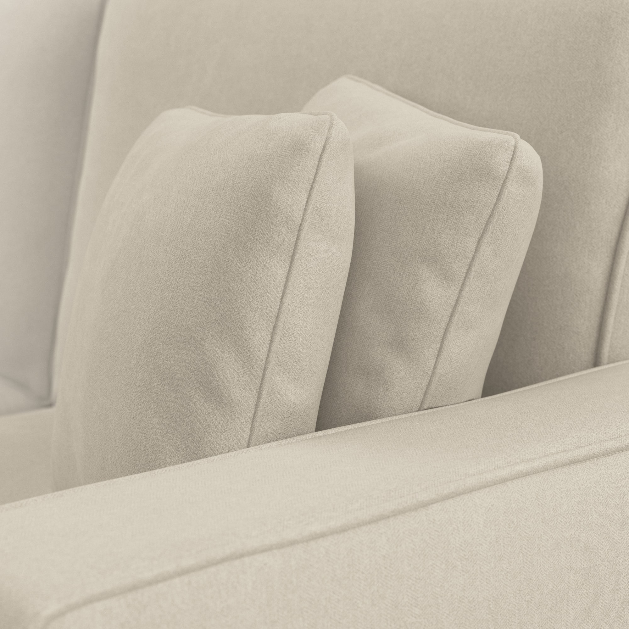 Cream Herringbone Fabric Loveseat with Track Arms and Removable Cushions