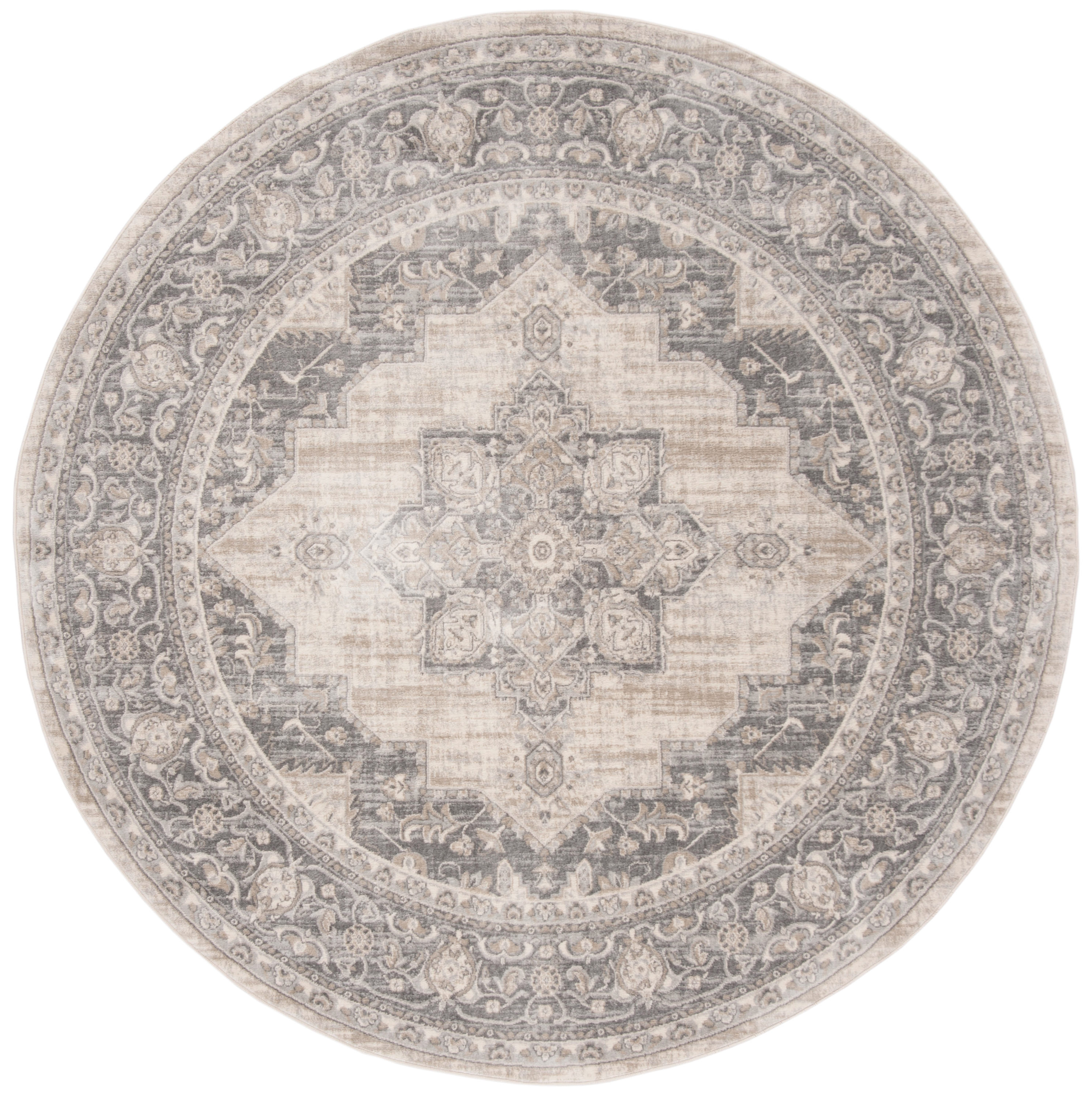 Safavieh BNT865B-8R Brentwood Clara 8 x 8 (ft) Loomed Polypropylene Cream/Gray Round Indoor Distressed/Overdyed Bohemian/Eclectic Area rug