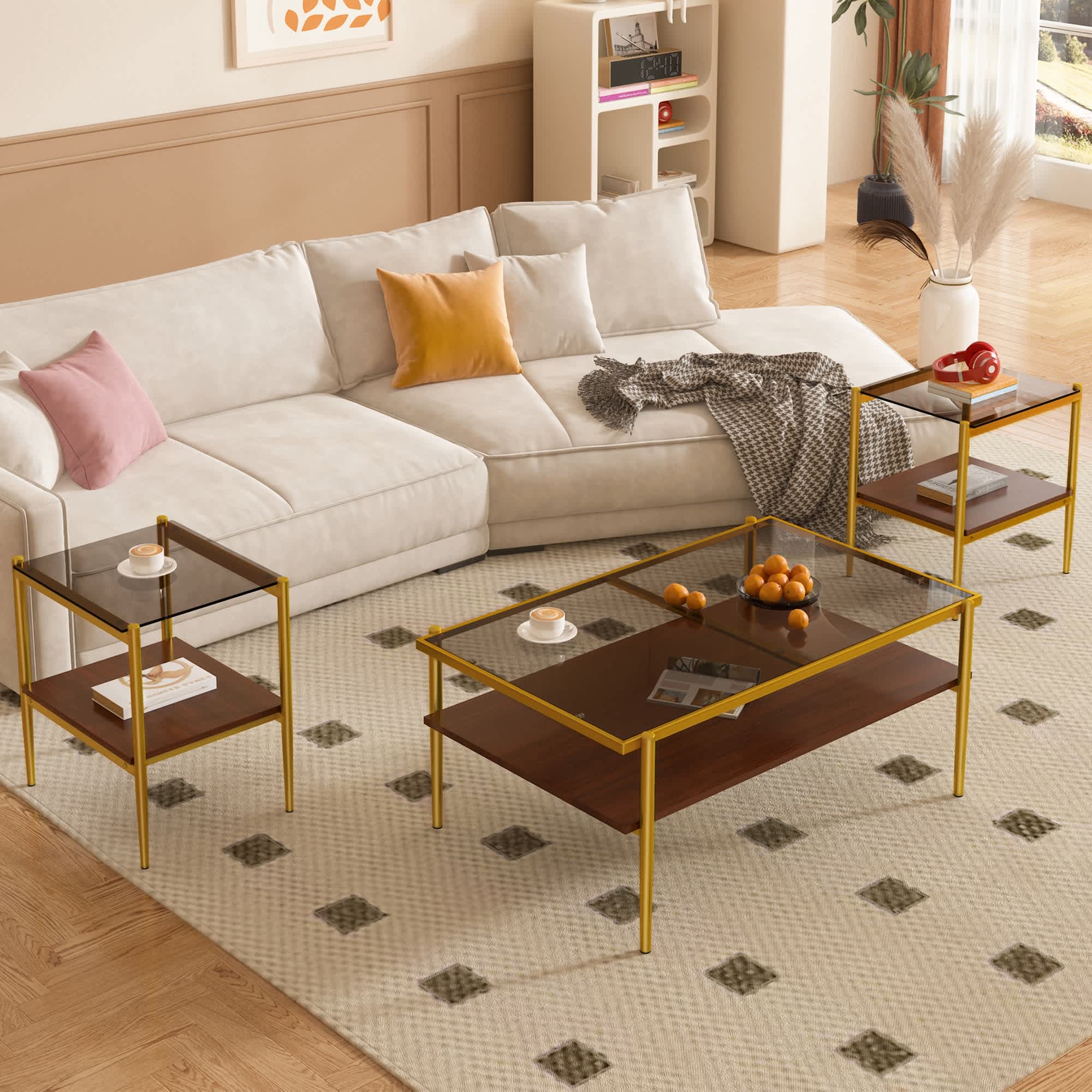 Vynxaria LEXY0457-DJJJ-BZ027 Series 15.35 in. Gray Rectangular Tempered Glass End Table with MDF Layer and Modern Design