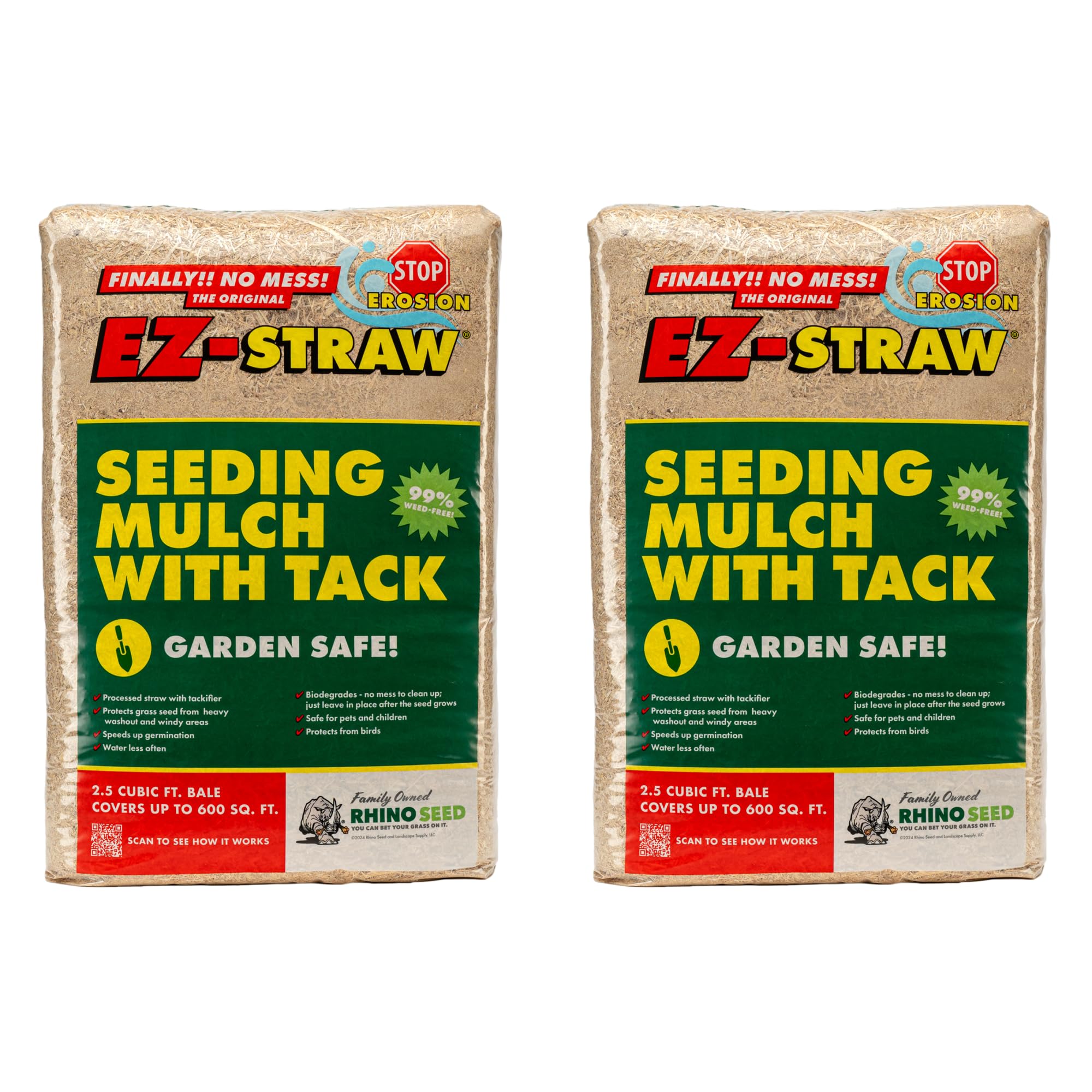 EZ Straw  Seeding Mulch with Tack - Biodegradable Processed Straw 2.5 cu. ft. Bale (Covers up to 600 sq. ft.) 2 Pack