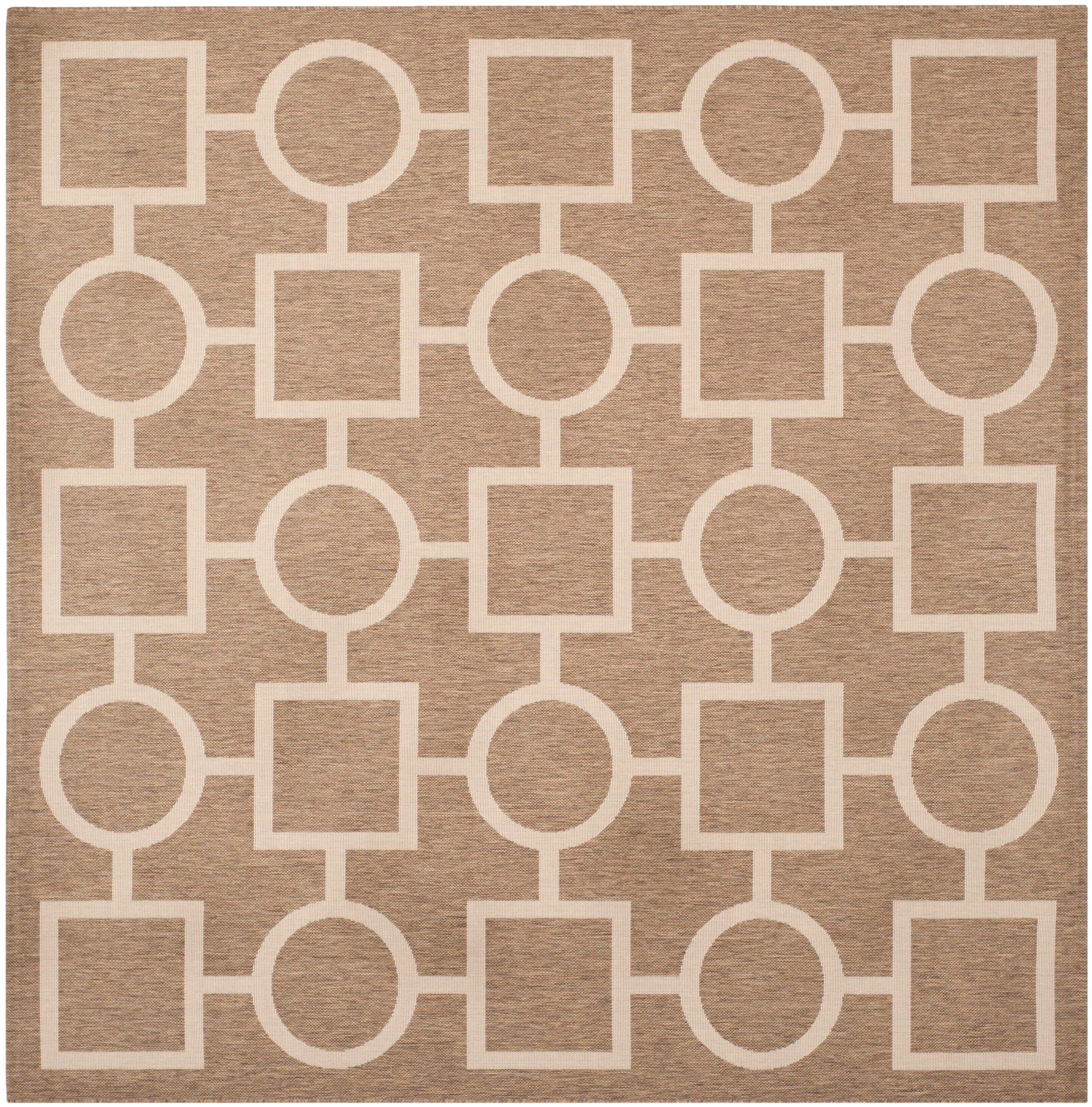Safavieh CY6925-242-8SQ Courtyard Velin 8 x 8 (ft) Loomed Polypropylene Brown/Bone Square Indoor/Outdoor Geometric Coastal Area rug