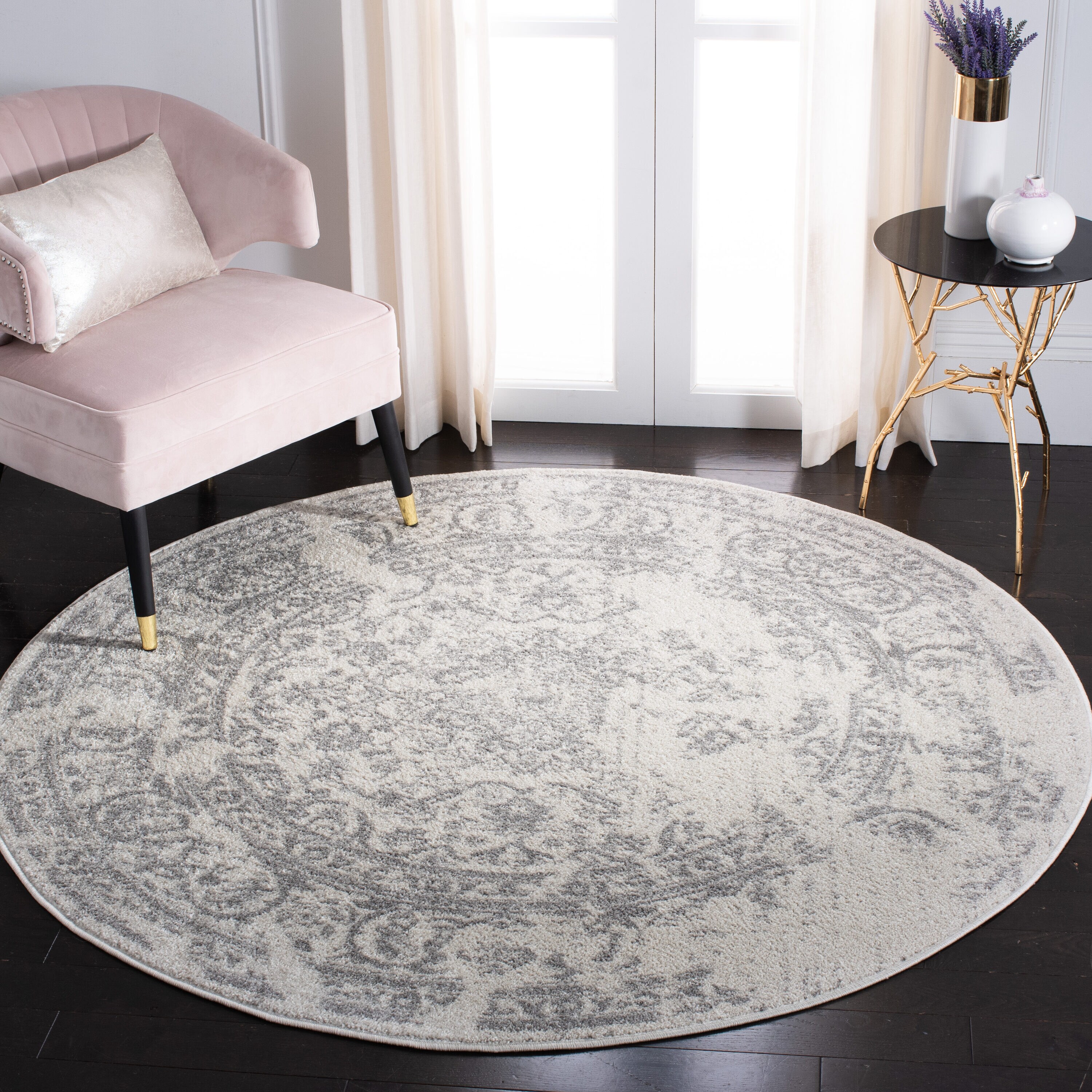 Safavieh ADR101B-6R Adirondack Plaza 6 x 6 (ft) Loomed Polypropylene Ivory/Silver Round Indoor Distressed/Overdyed Vintage Area rug