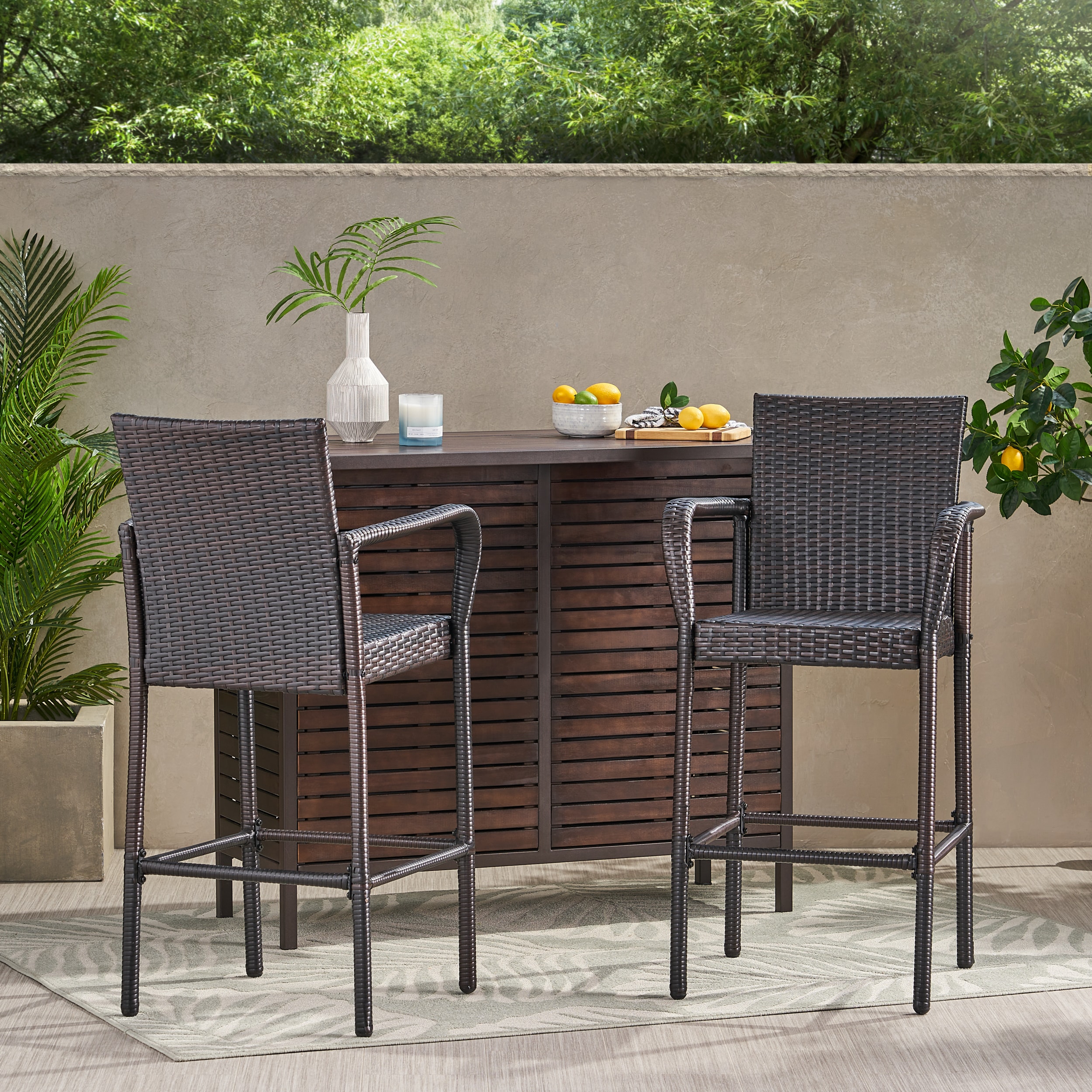 Stewart 30-Inch Brown Wicker Outdoor Barstools, Set of 2